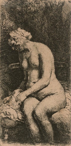 Woman Bathing Her Feet in a Brook de Rembrandt van Rijn