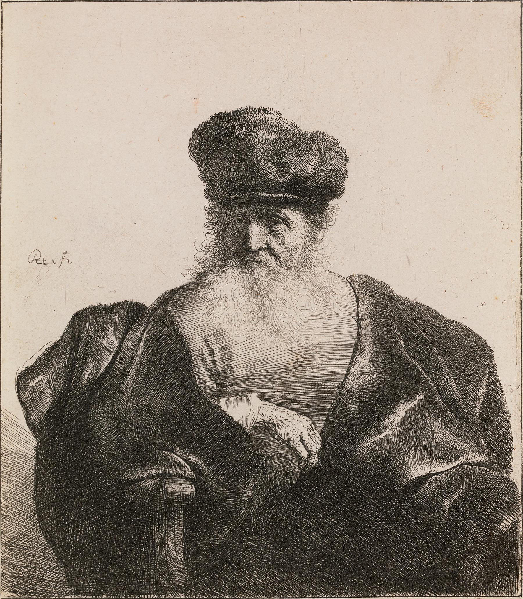 Rembrandt van Rijn
1606-1669  Olandese

Vecchio con barba, berretto di pelliccia e mantello di velluto

Secondo stato di tre
Firmato in monogramma "RHL. F." (in alto a sinistra)

Questa magistrale incisione esemplifica lo straordinario virtuosismo