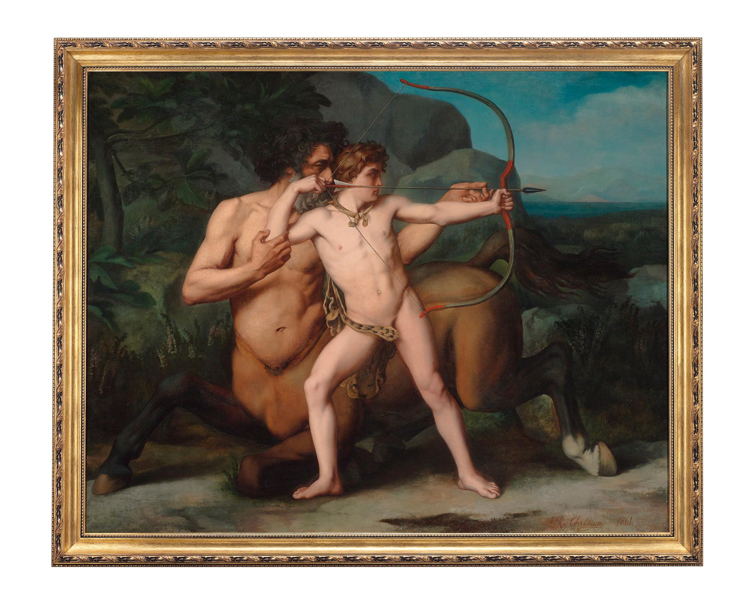  L'éducation d'Achille par Auguste-Clment Chrtien - Painting de Auguste-Clément Chrétien