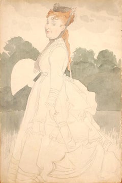 Portrait de Lady Eugène Pegg se promenant dans le parc Saint Germain (Paris)