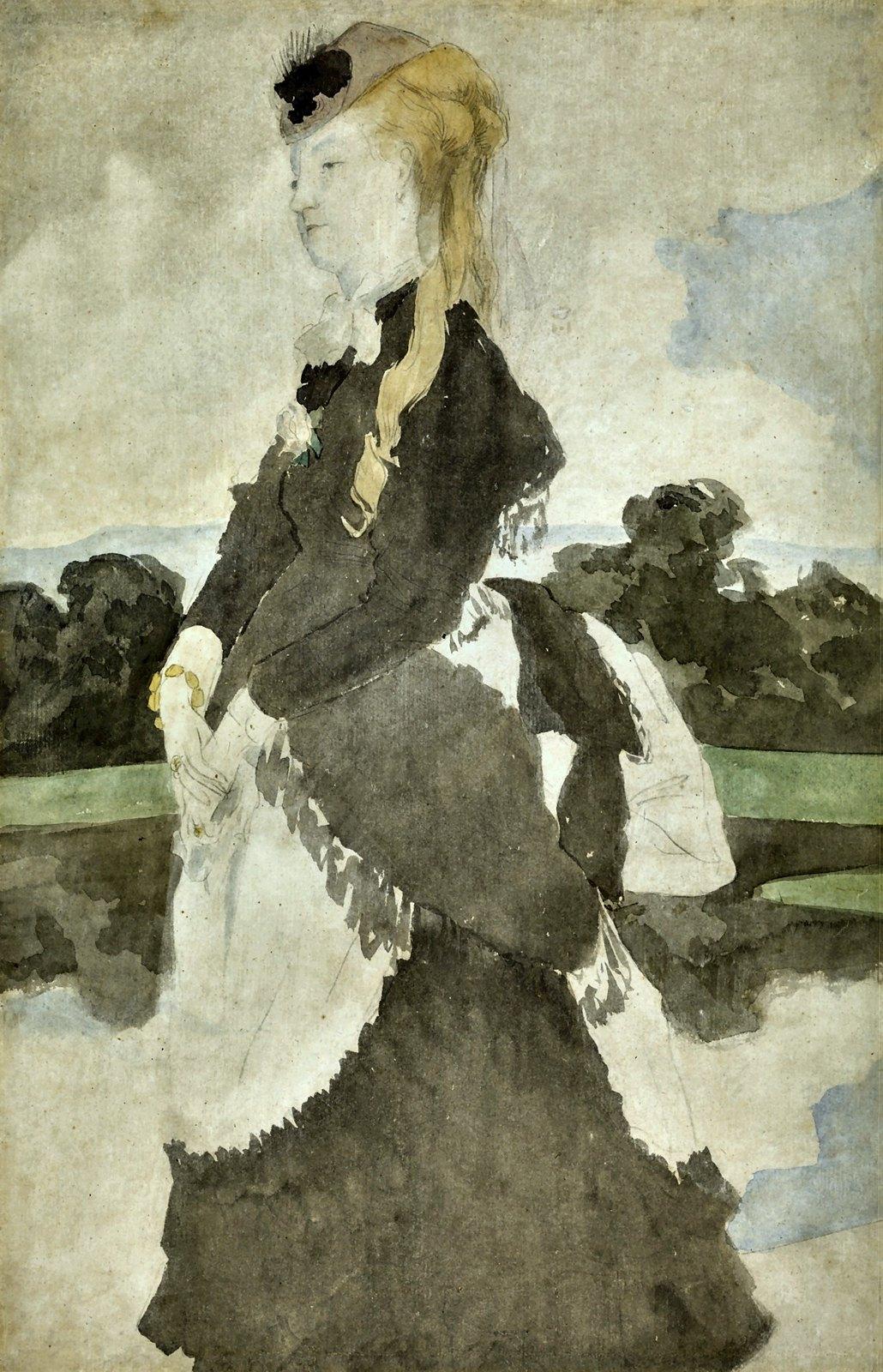 Portrait of Lady Eugène Pegg walking in Saint Germain park (Paris) For Sale 2