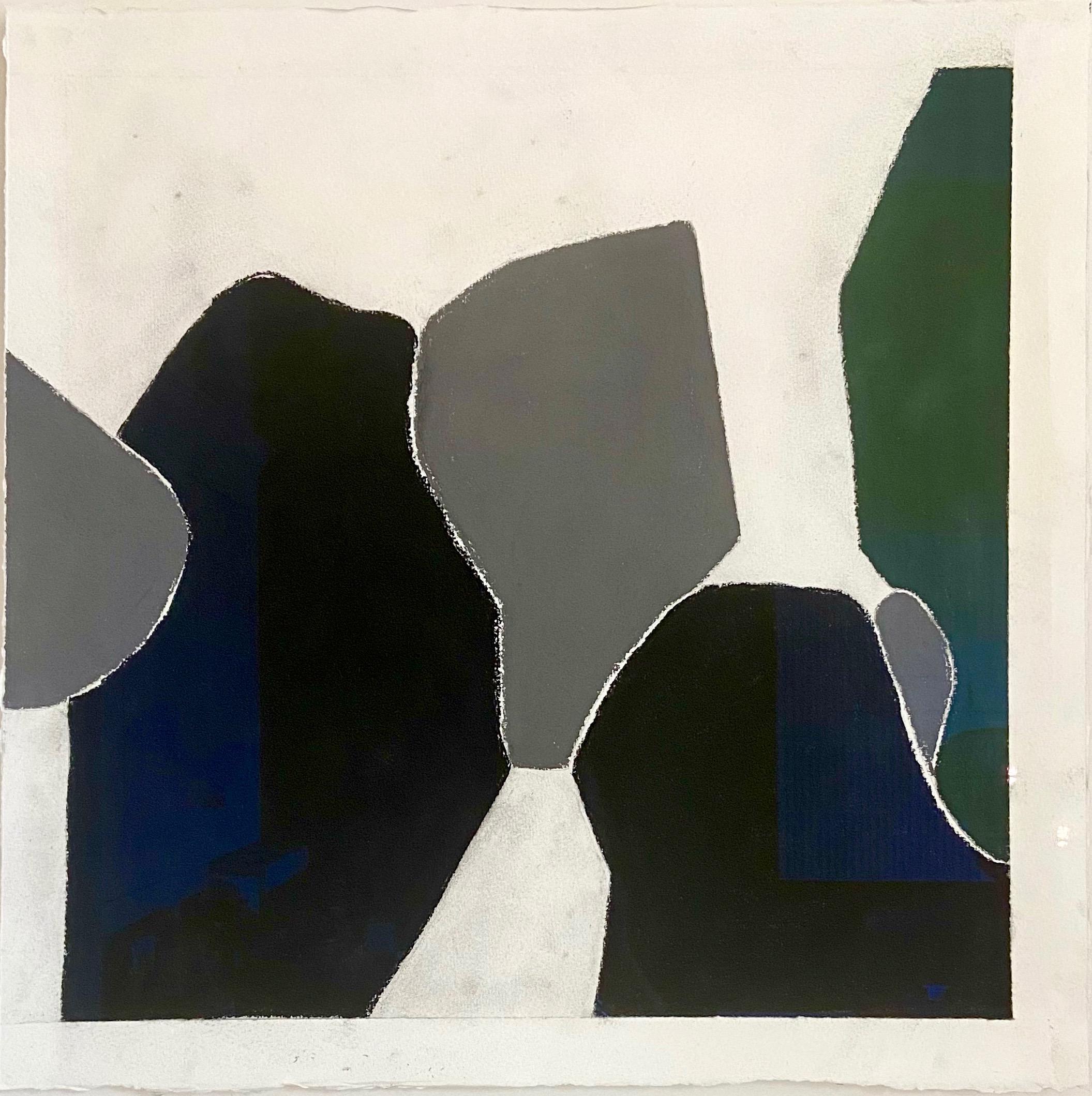 Sandi Gehring Abstract Drawing - Black mountain blue