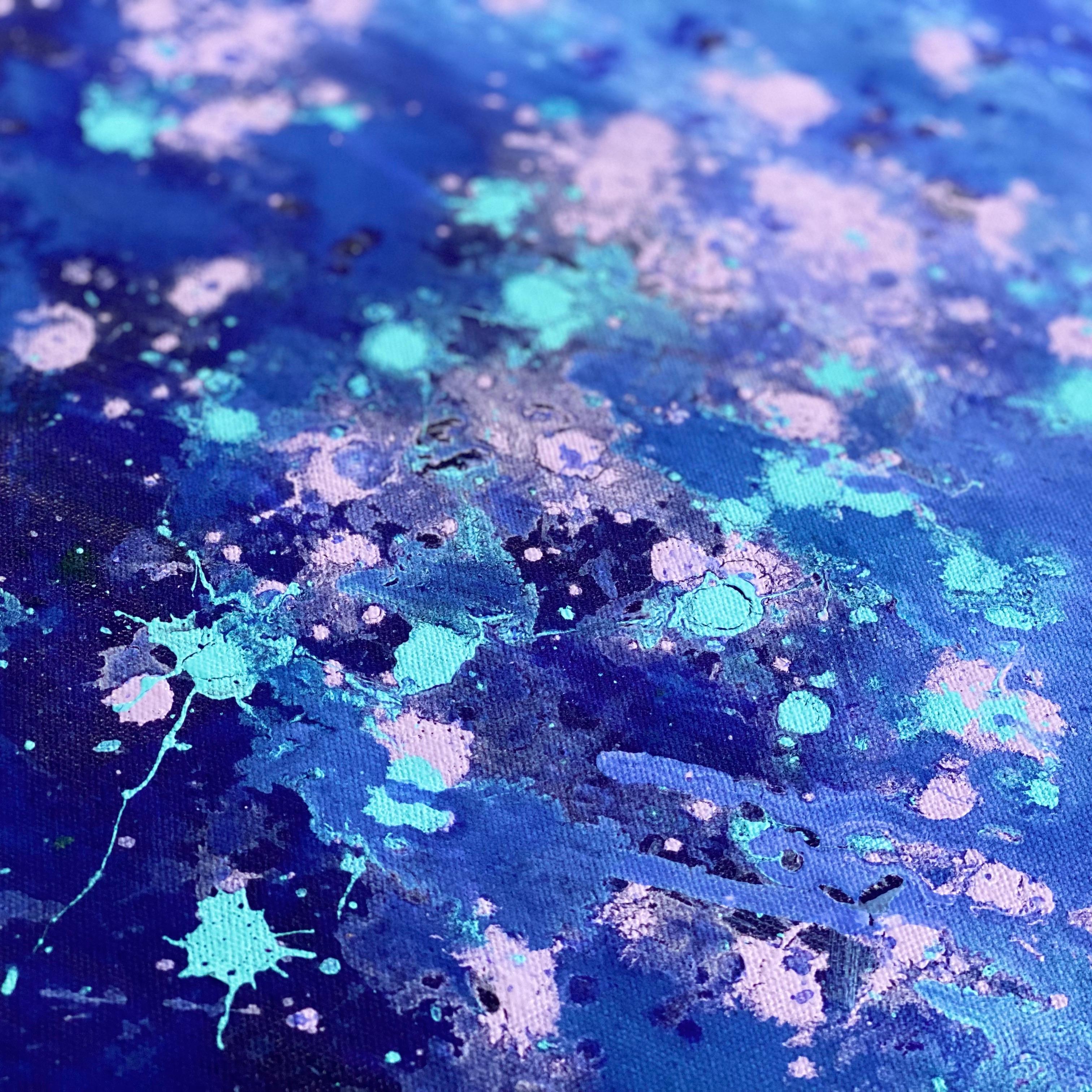 Lets Dance, großes abstraktes Gemälde auf Leinwand in Blau, Rosa, Fliedergrün im Angebot 1