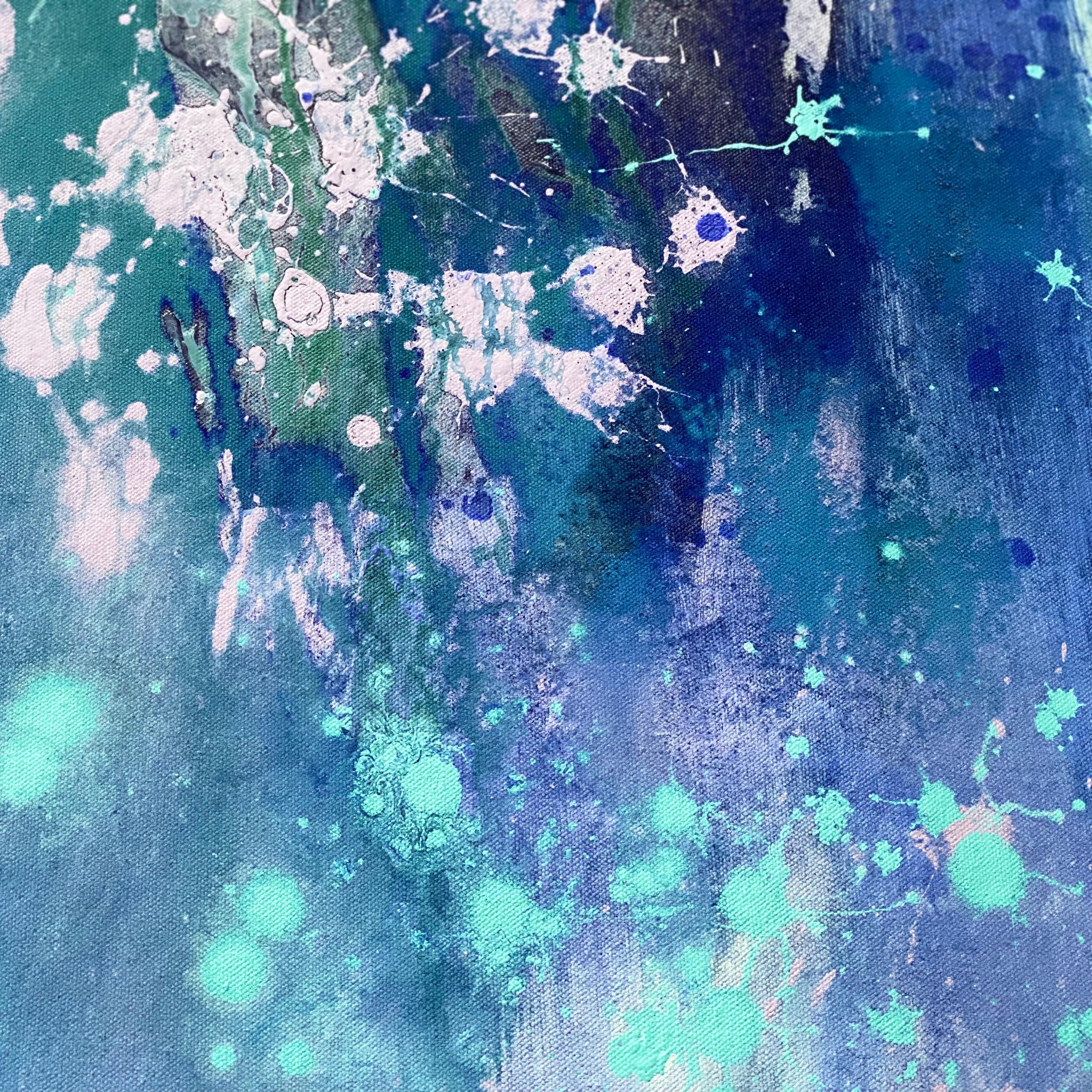 Lets Dance, großes abstraktes Gemälde auf Leinwand in Blau, Rosa, Fliedergrün im Angebot 3