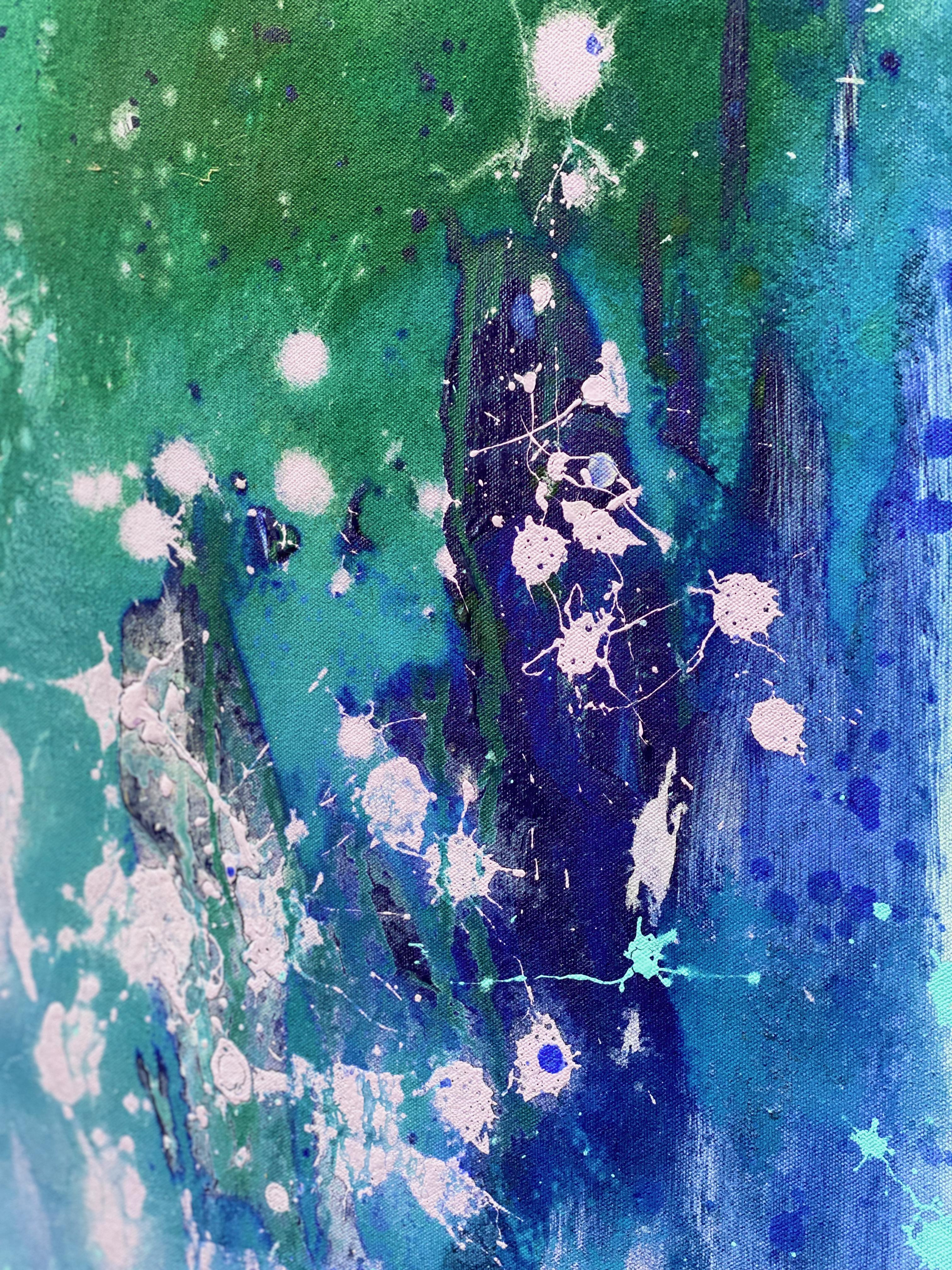 Lets Dance, großes abstraktes Gemälde auf Leinwand in Blau, Rosa, Fliedergrün im Angebot 7