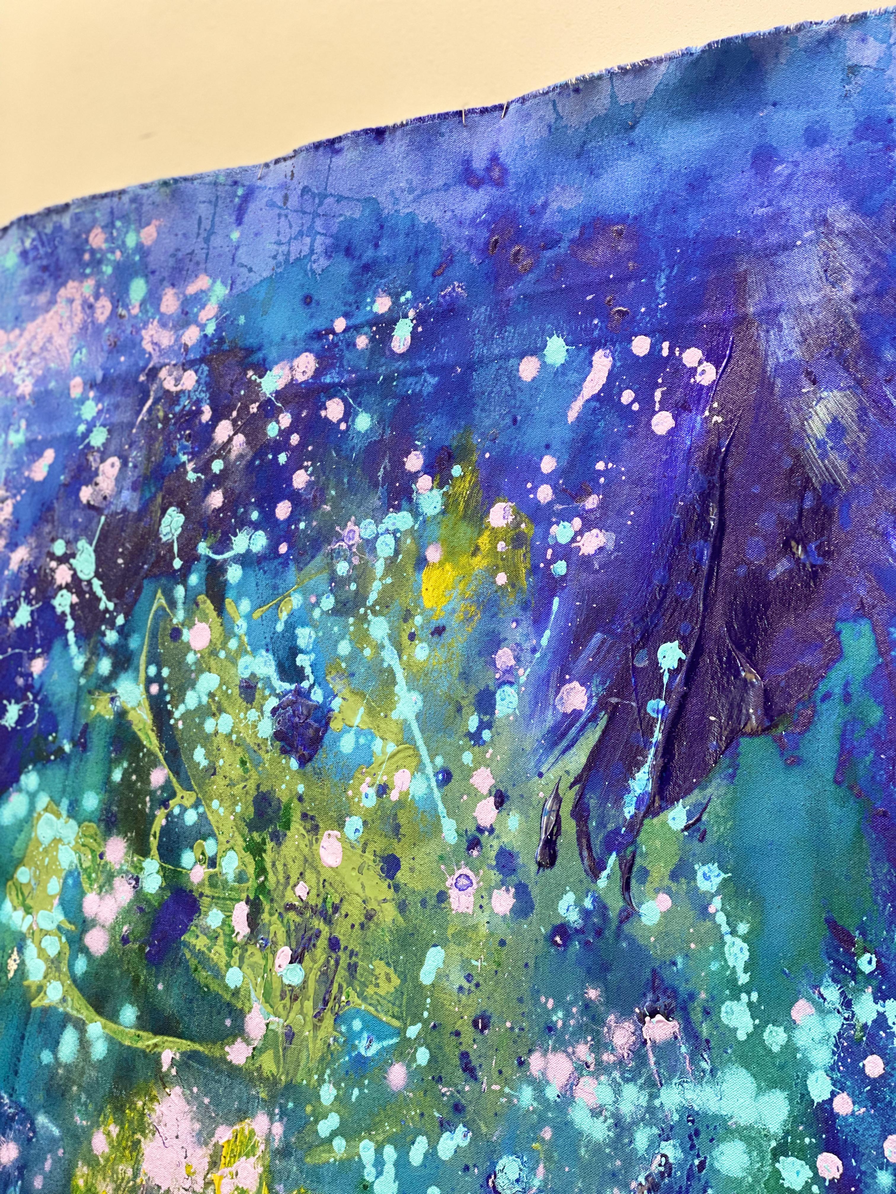 Lets Dance, großes abstraktes Gemälde auf Leinwand in Blau, Rosa, Fliedergrün im Angebot 10