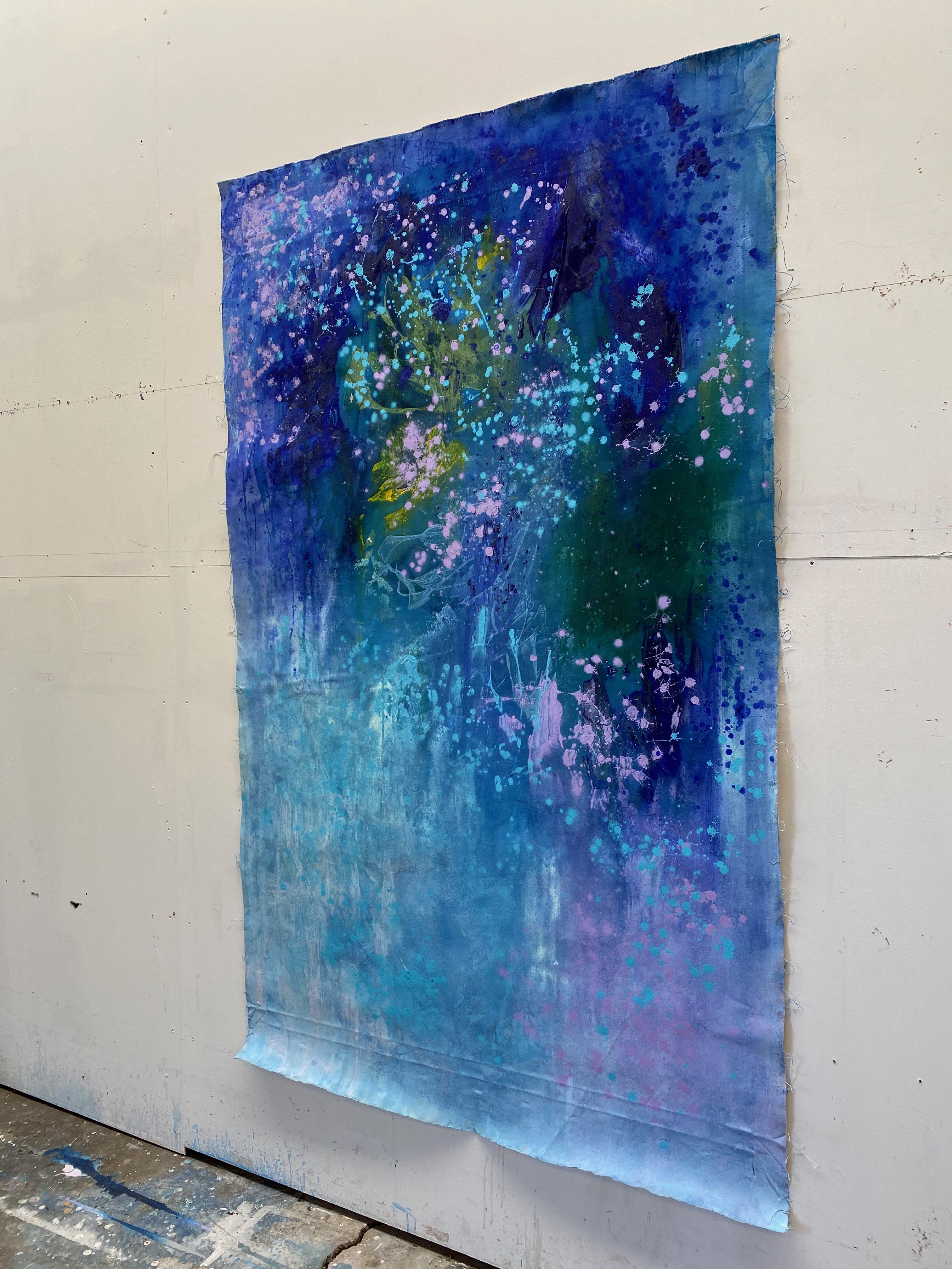 Lets Dance, großes abstraktes Gemälde auf Leinwand in Blau, Rosa, Fliedergrün im Angebot 12