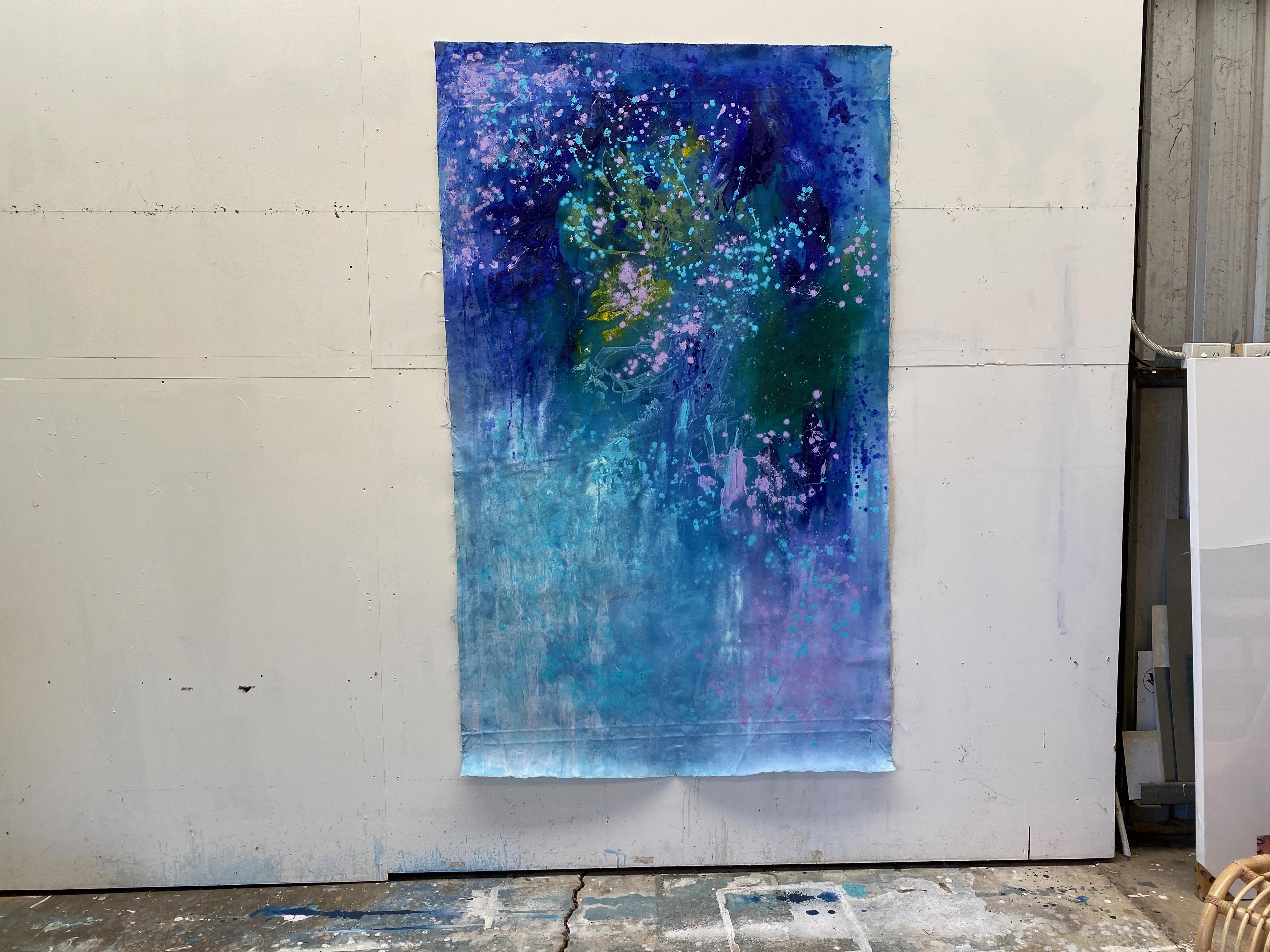 Lets Dance, großes abstraktes Gemälde auf Leinwand in Blau, Rosa, Fliedergrün im Angebot 14