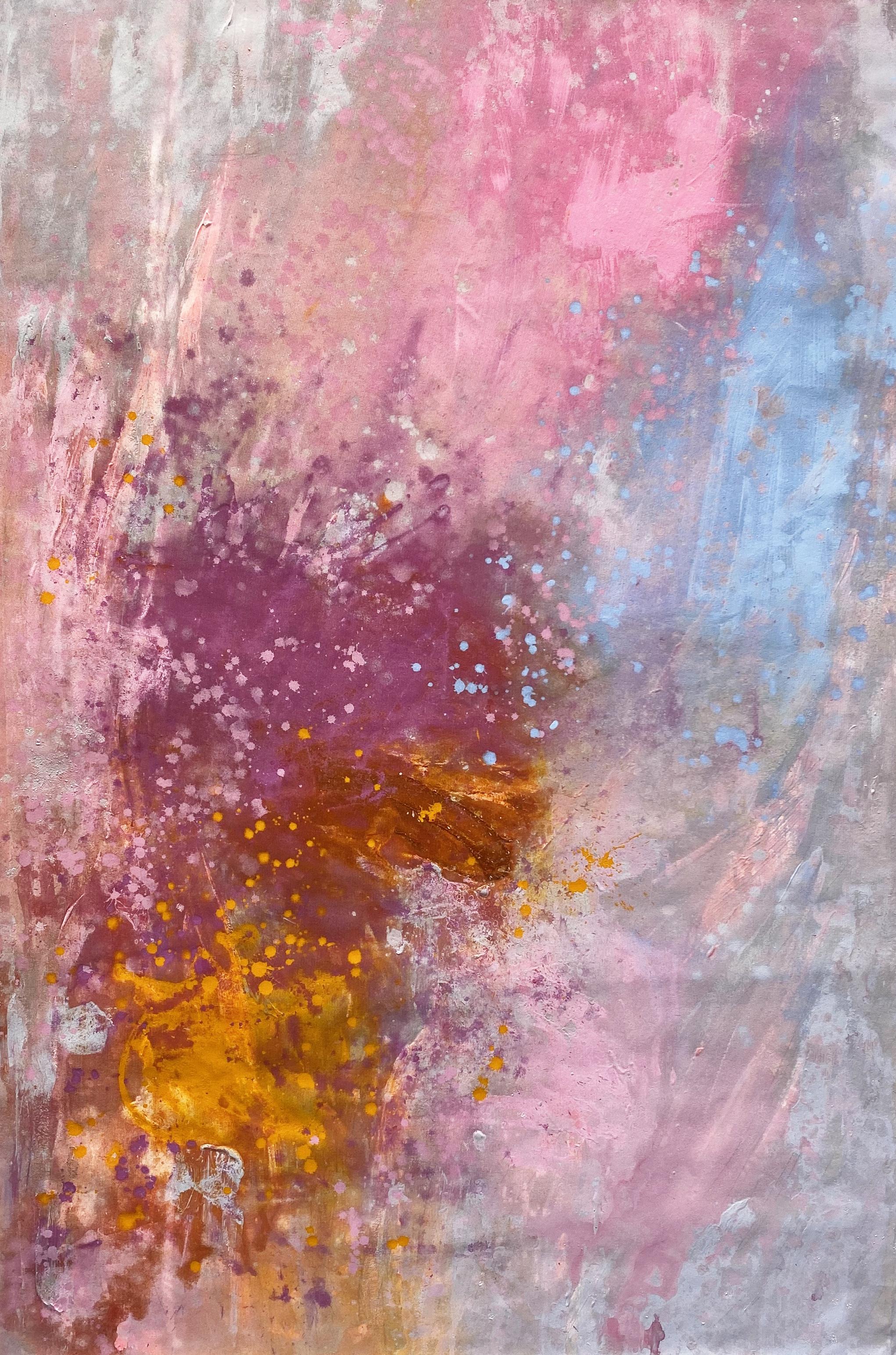 Abstract Drawing Kathleen Rhee - Marigold Wedding - Grande peinture d'art abstraite sur toile orange-rose 
