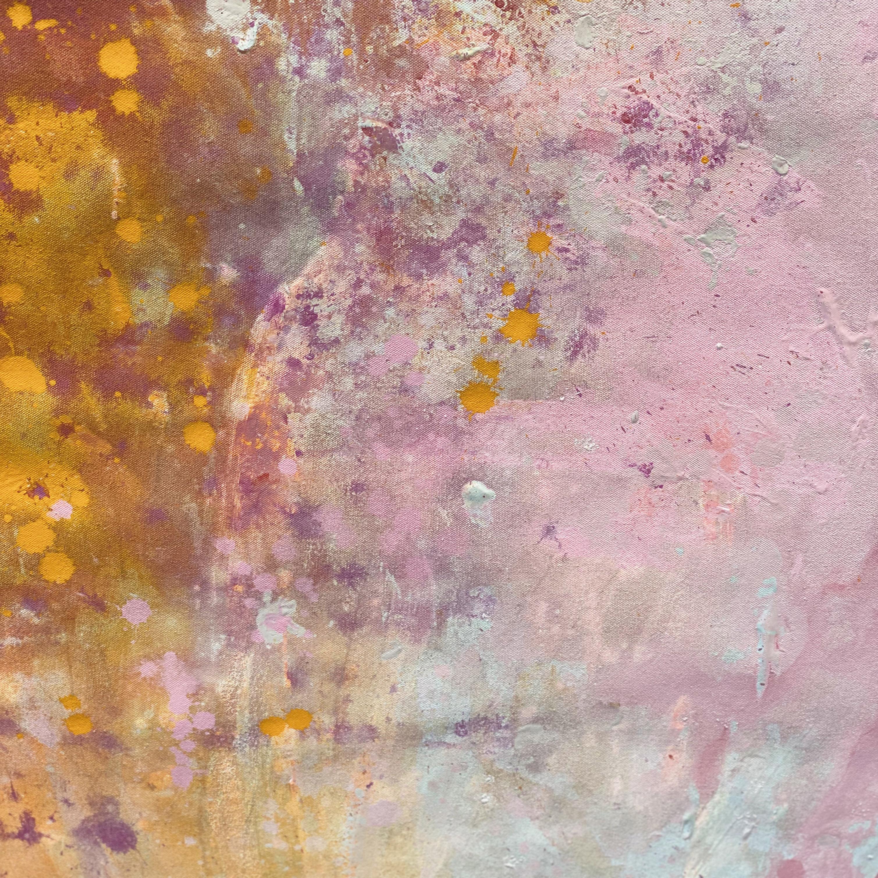 Marigold Wedding - Grande peinture d'art abstraite sur toile orange-rose  en vente 2