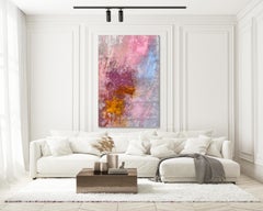 „Marigold Wedding“ – großes, auffälliges abstraktes Kunstgemälde auf Leinwand in Orange und Rosa
