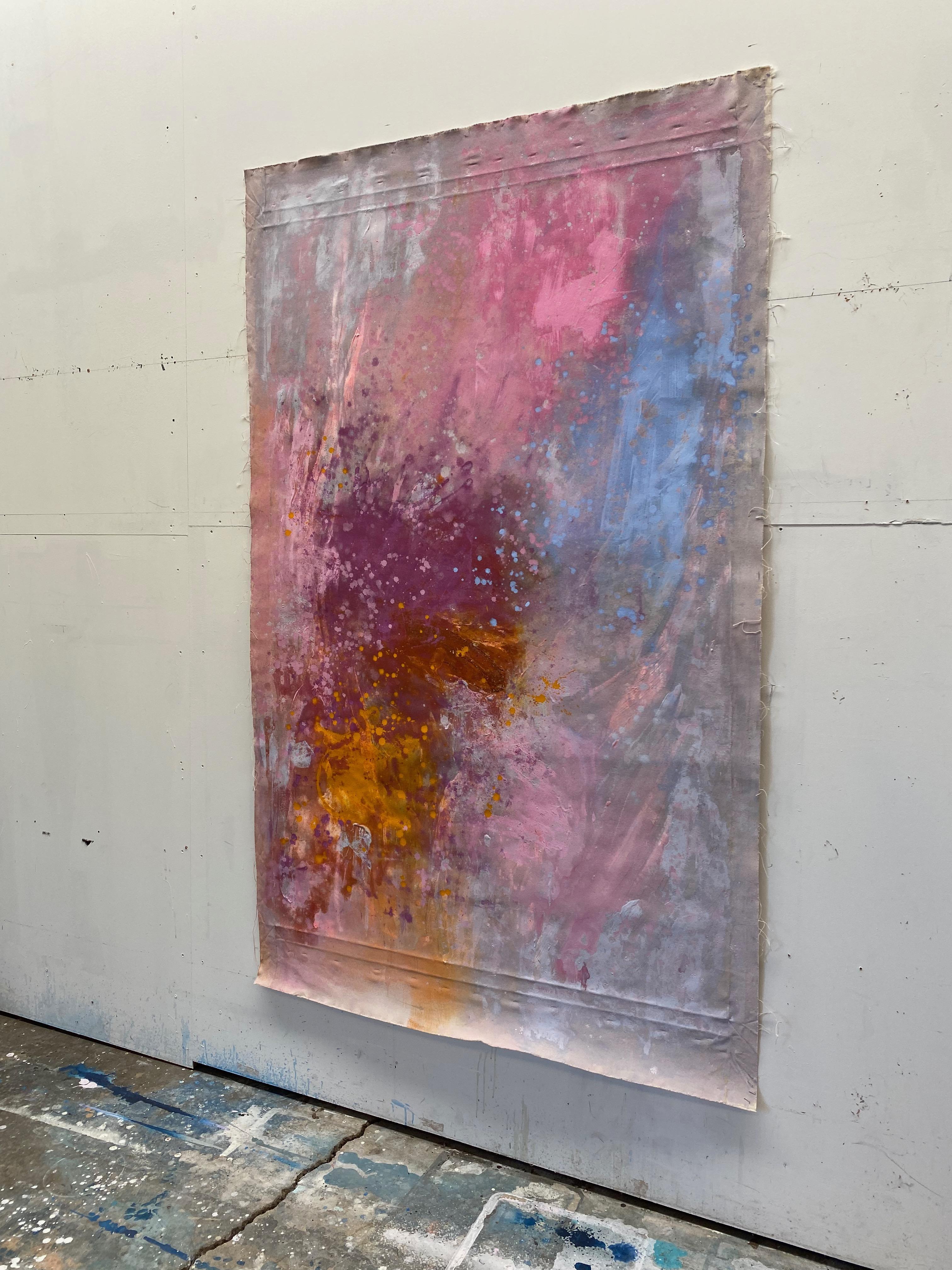 Marigold Wedding - Grande peinture d'art abstraite sur toile orange-rose  en vente 11