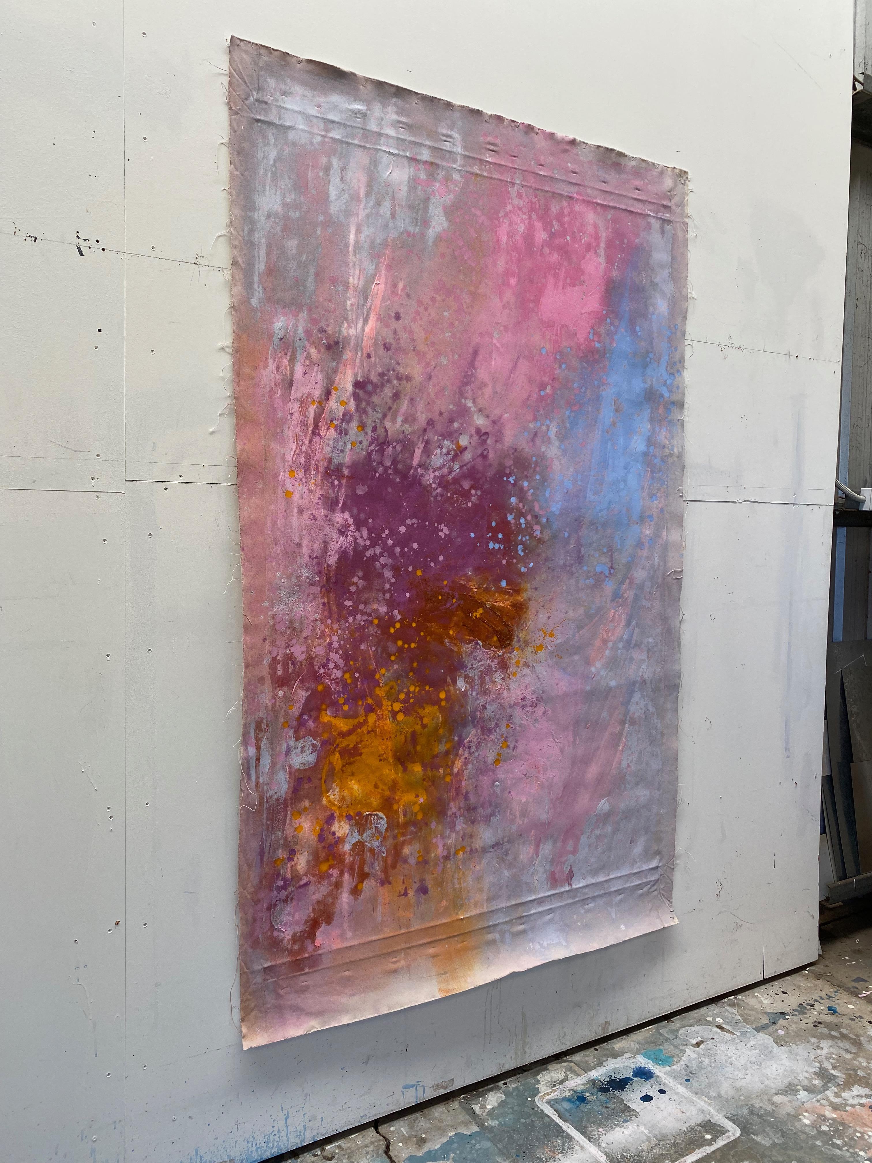 Marigold Wedding large statement art abstract painting on canvas orange pink For Sale 7