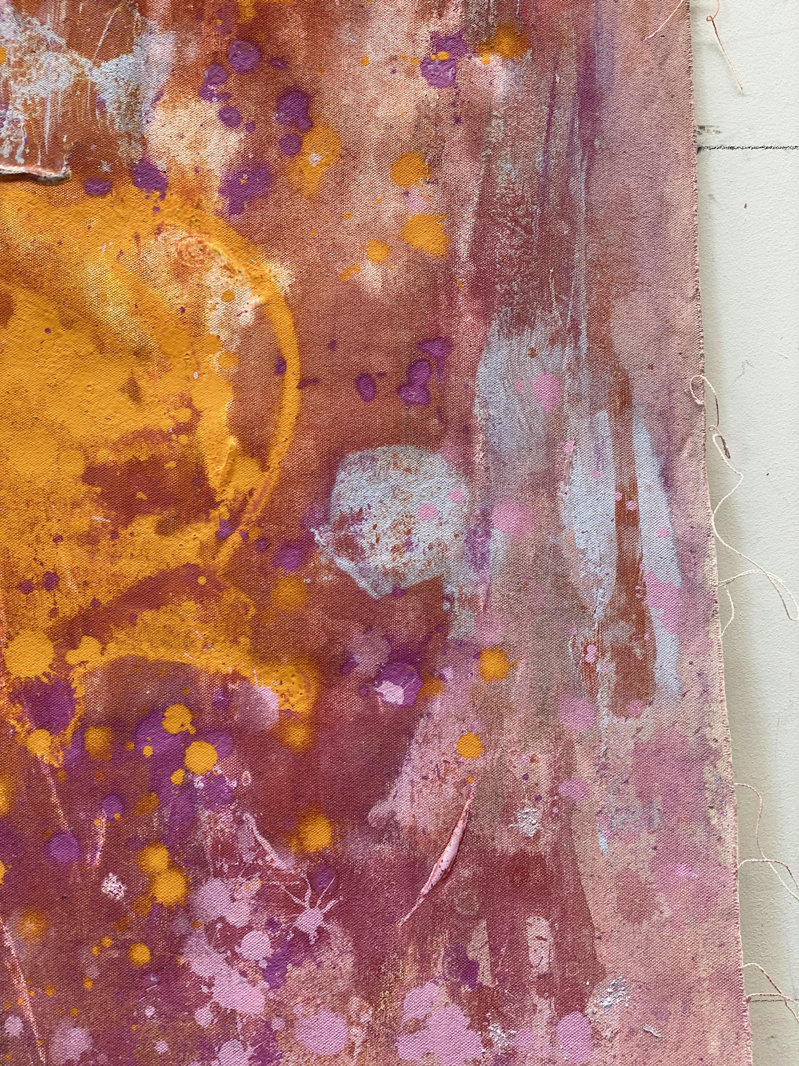 Marigold Wedding - Grande peinture d'art abstraite sur toile orange-rose  en vente 12