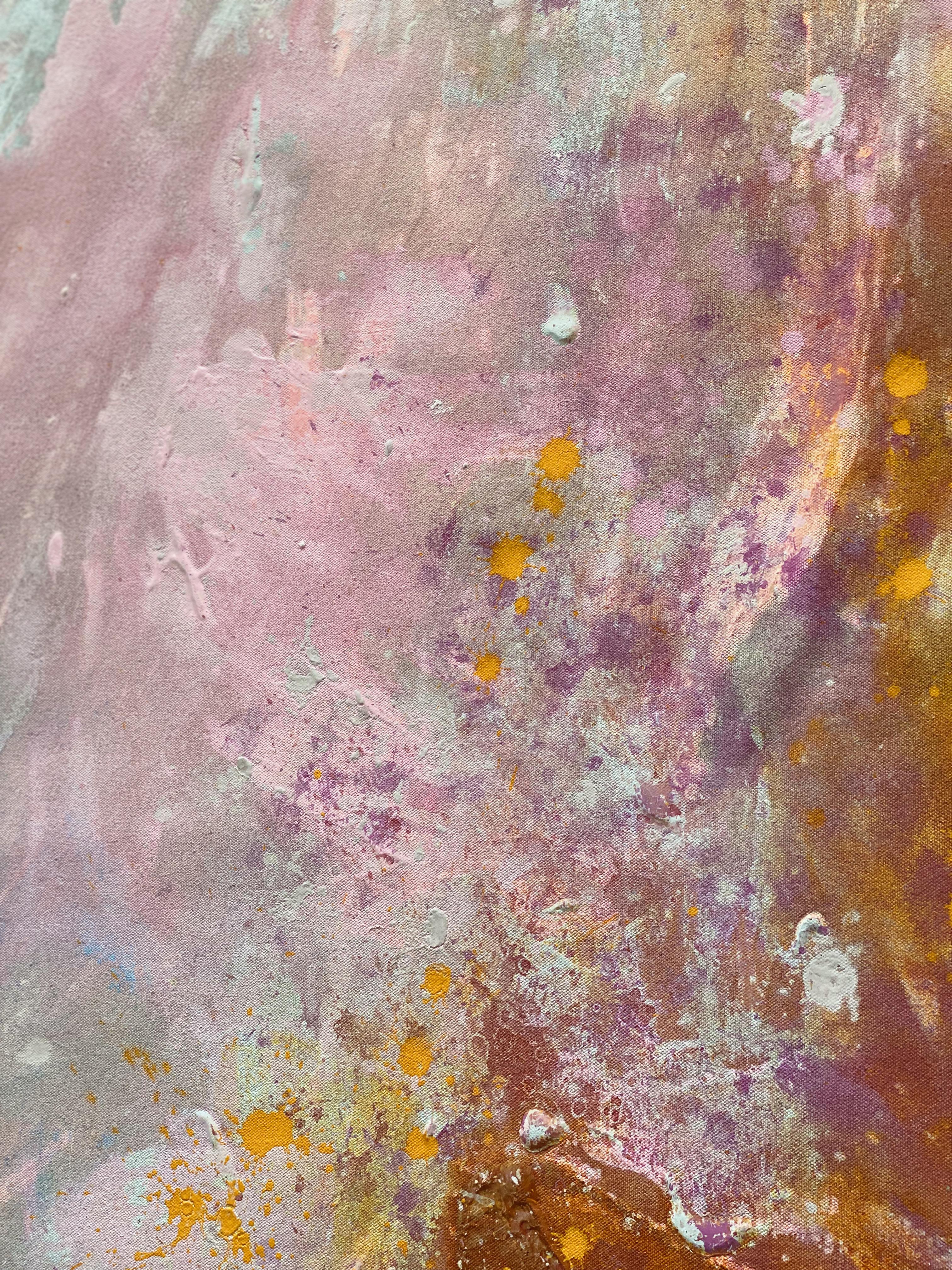 Marigold Wedding - Grande peinture d'art abstraite sur toile orange-rose  en vente 13
