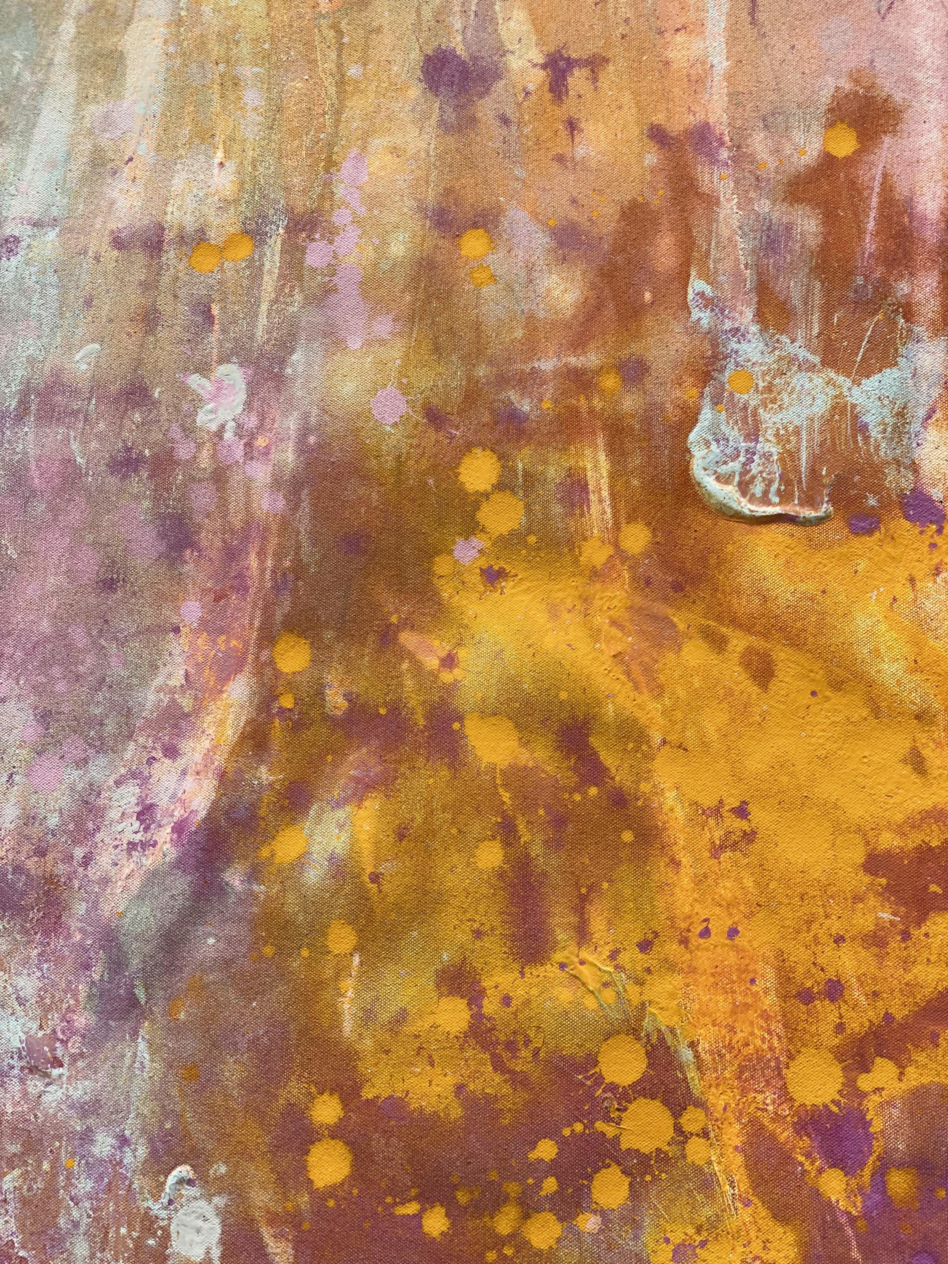Marigold Wedding - Grande peinture d'art abstraite sur toile orange-rose  en vente 14