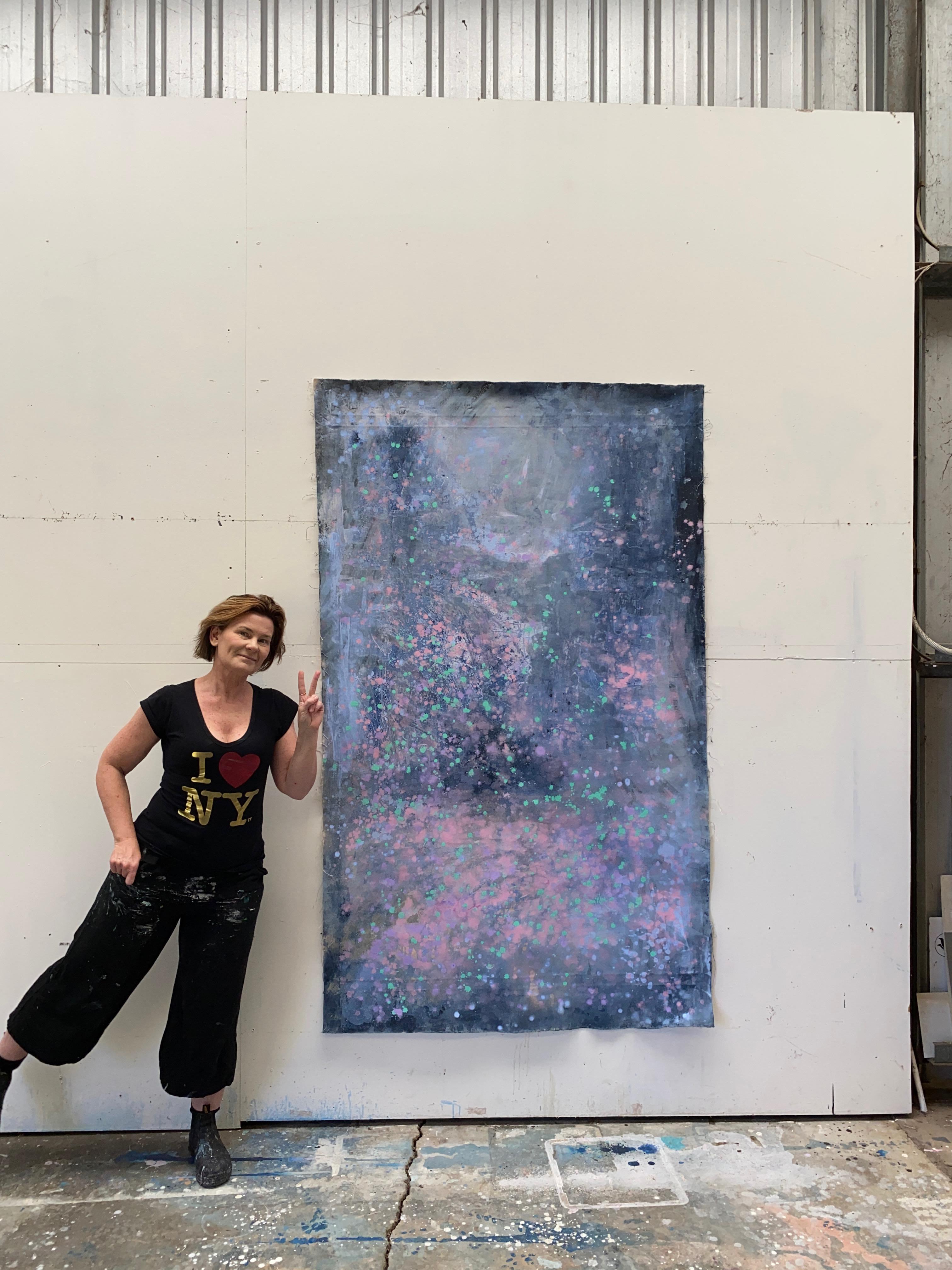 Milky Way, großes abstraktes Gemälde auf Leinwand in Blau, Grau, Rosa und Aqua (Abstrakt), Art, von Kathleen Rhee