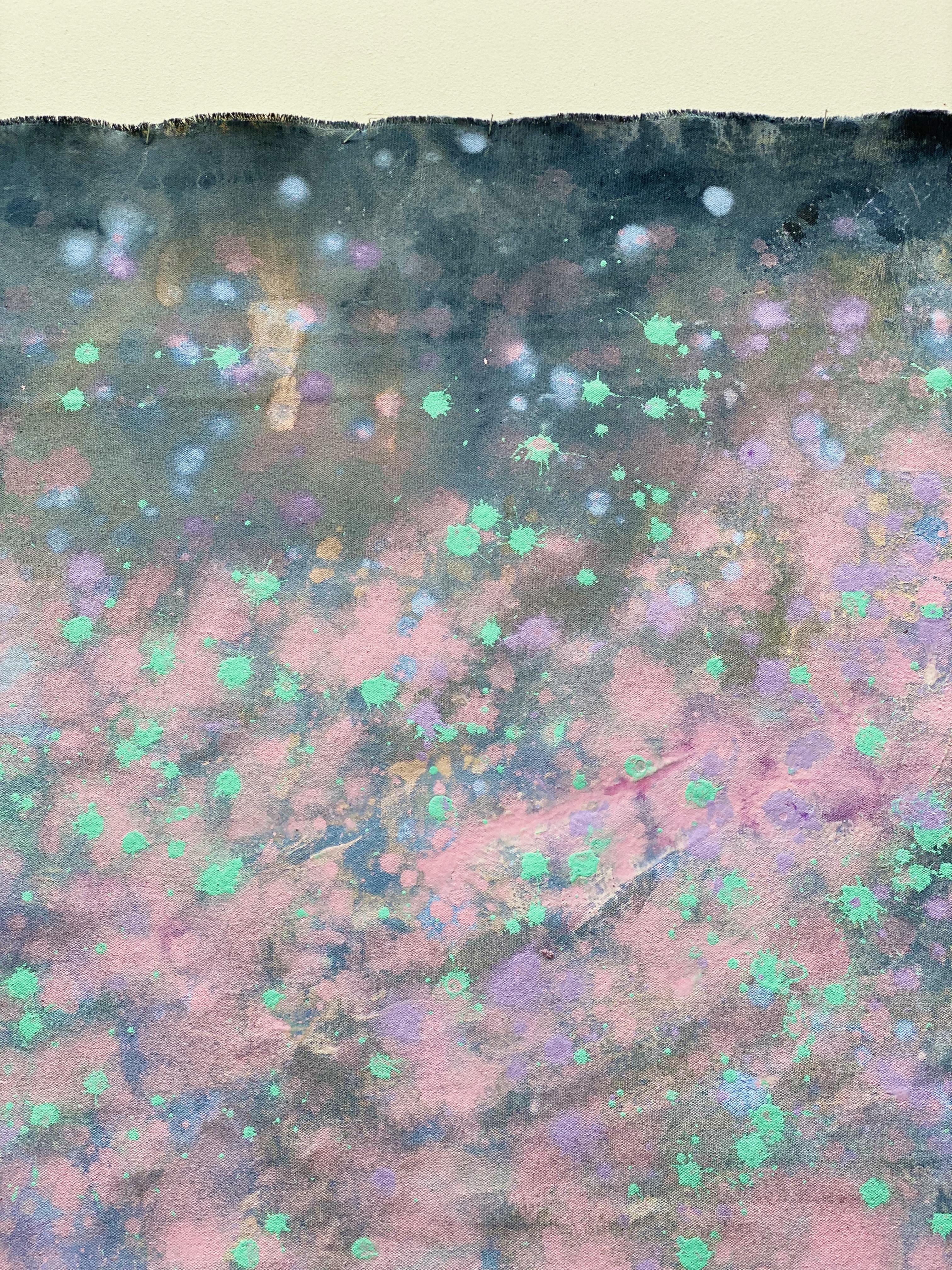 Peinture d'art abstraite sur toile bleue, grise et rose - Milky Way - Grande déclaration en vente 5