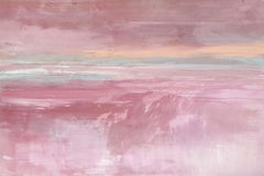 Calm large painting minimalist abstract landscape canvas pink grey white peach