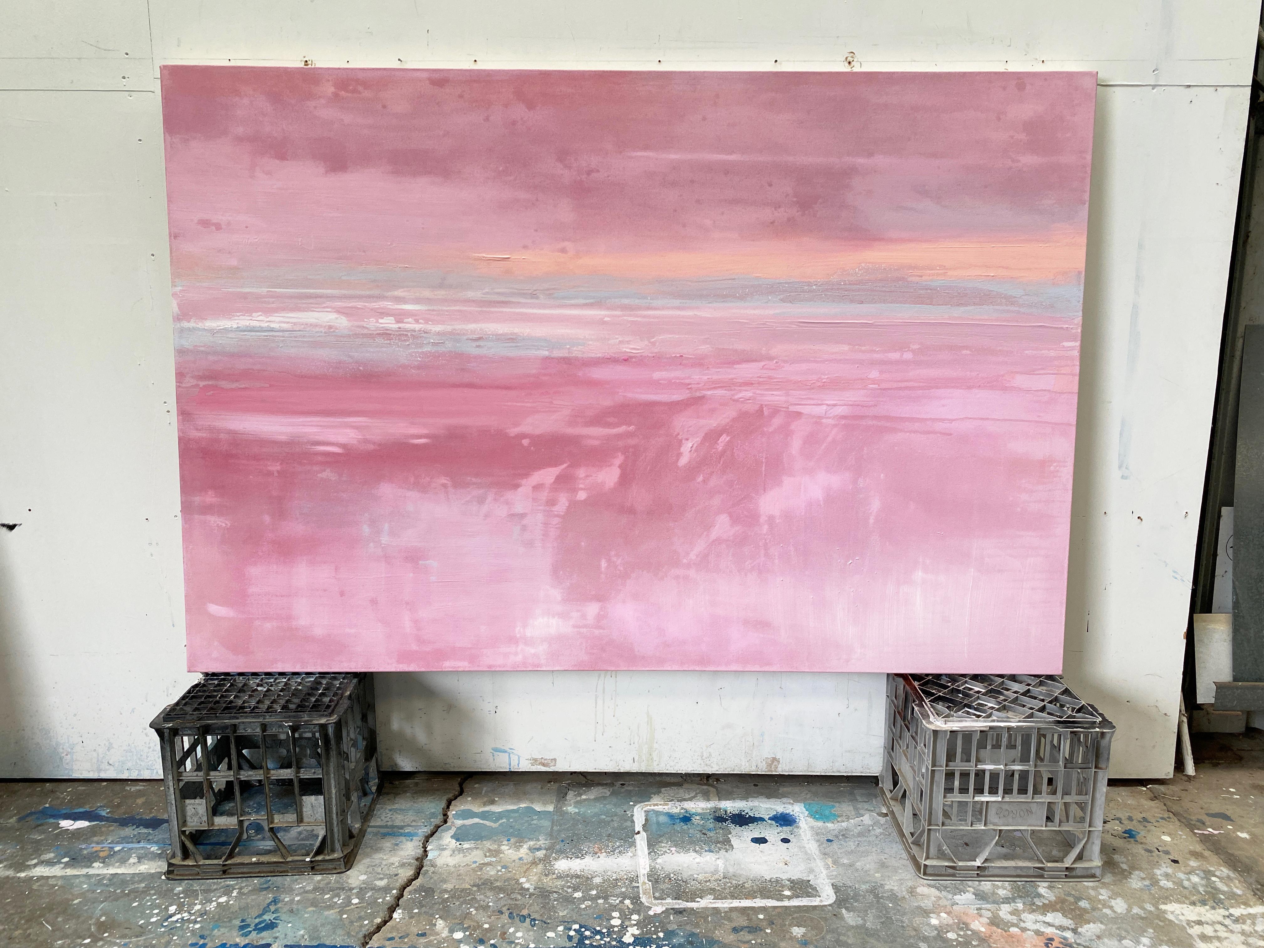 Großer abstrakter impressionistischer minimalistischer rosafarbener rosafarbener, grauer, weißer Pfirsich (Abstrakt), Painting, von Kathleen Rhee