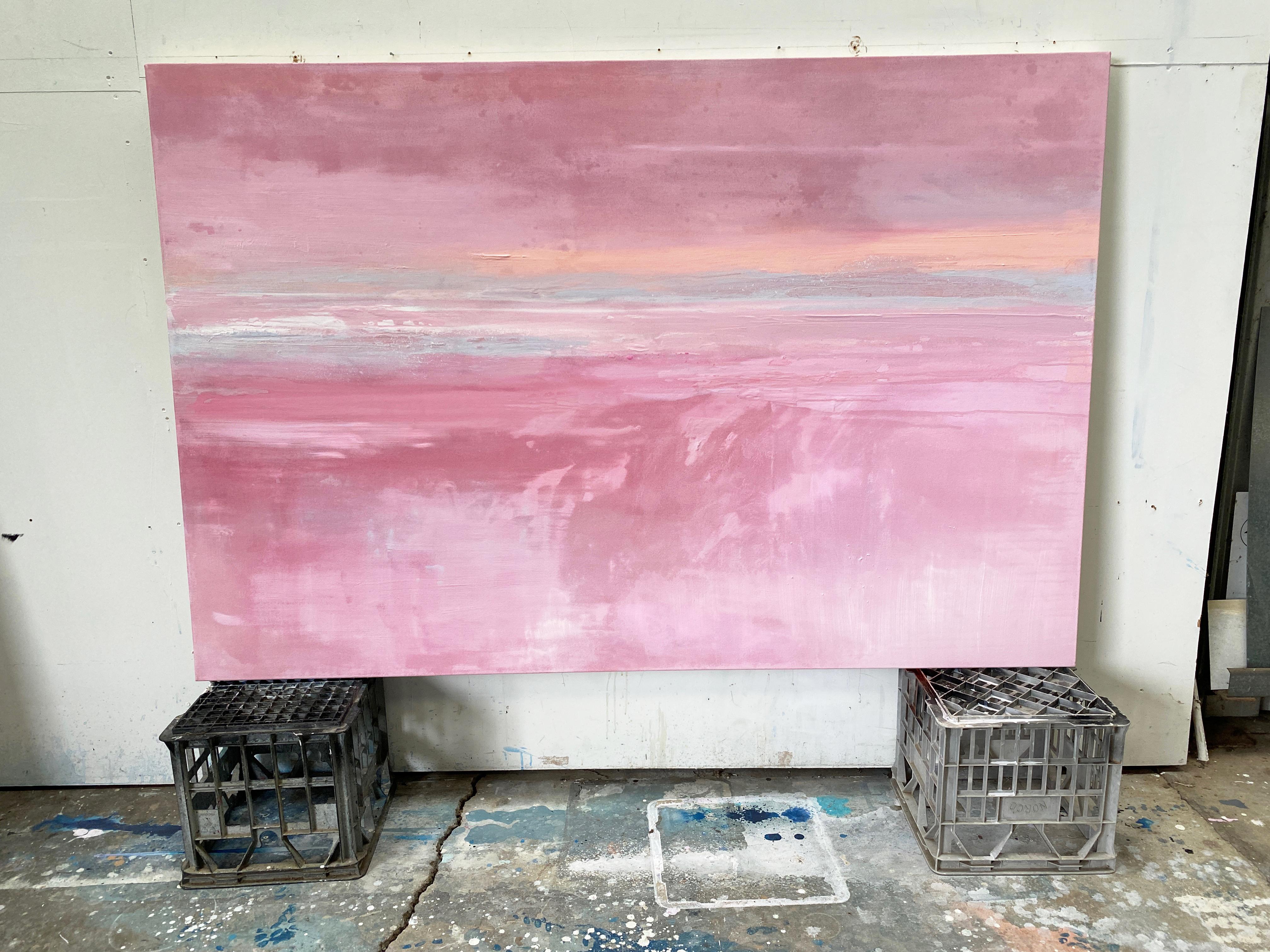 Großer abstrakter impressionistischer minimalistischer rosafarbener rosafarbener, grauer, weißer Pfirsich (Beige), Abstract Painting, von Kathleen Rhee