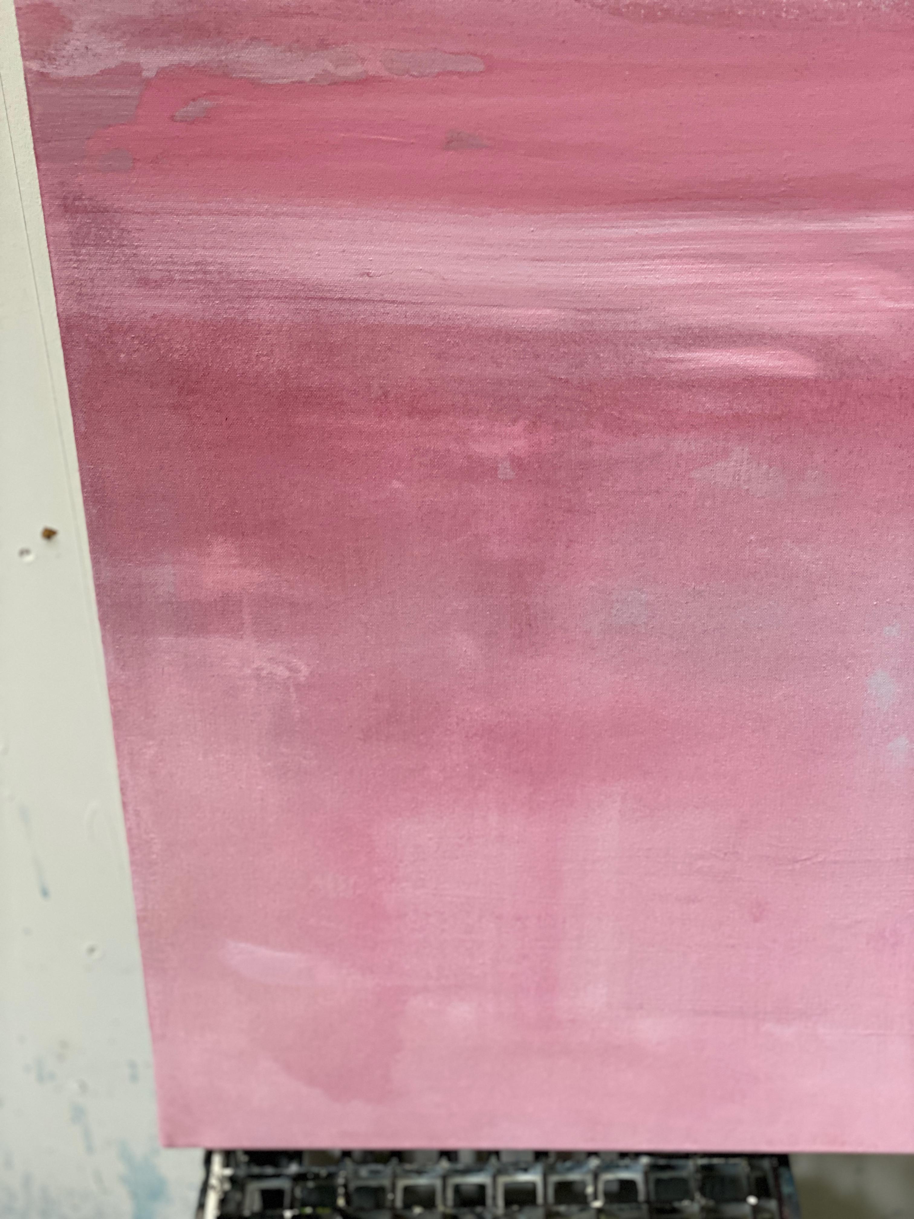 Large pink abstract impressionist minimalist landscape pink grey white peach For Sale 1
