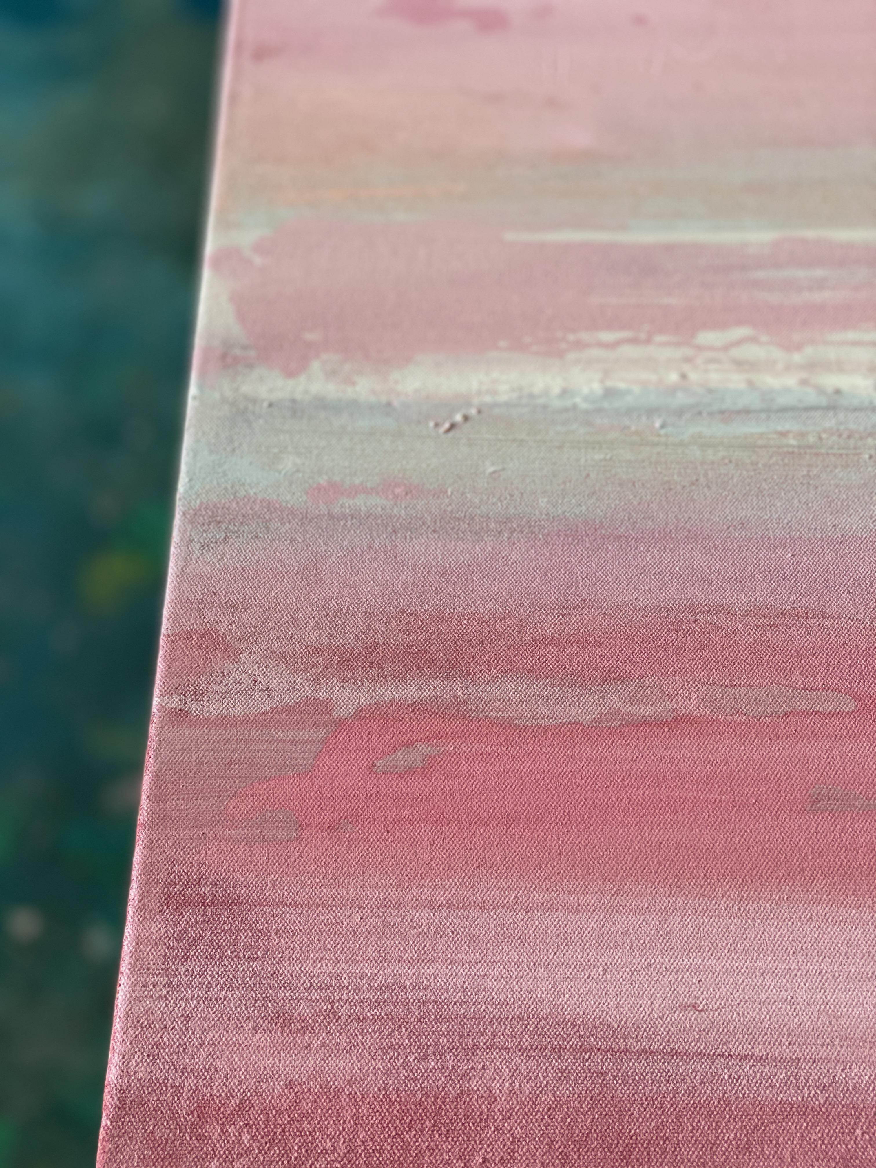 Großer abstrakter impressionistischer minimalistischer rosafarbener rosafarbener, grauer, weißer Pfirsich im Angebot 3