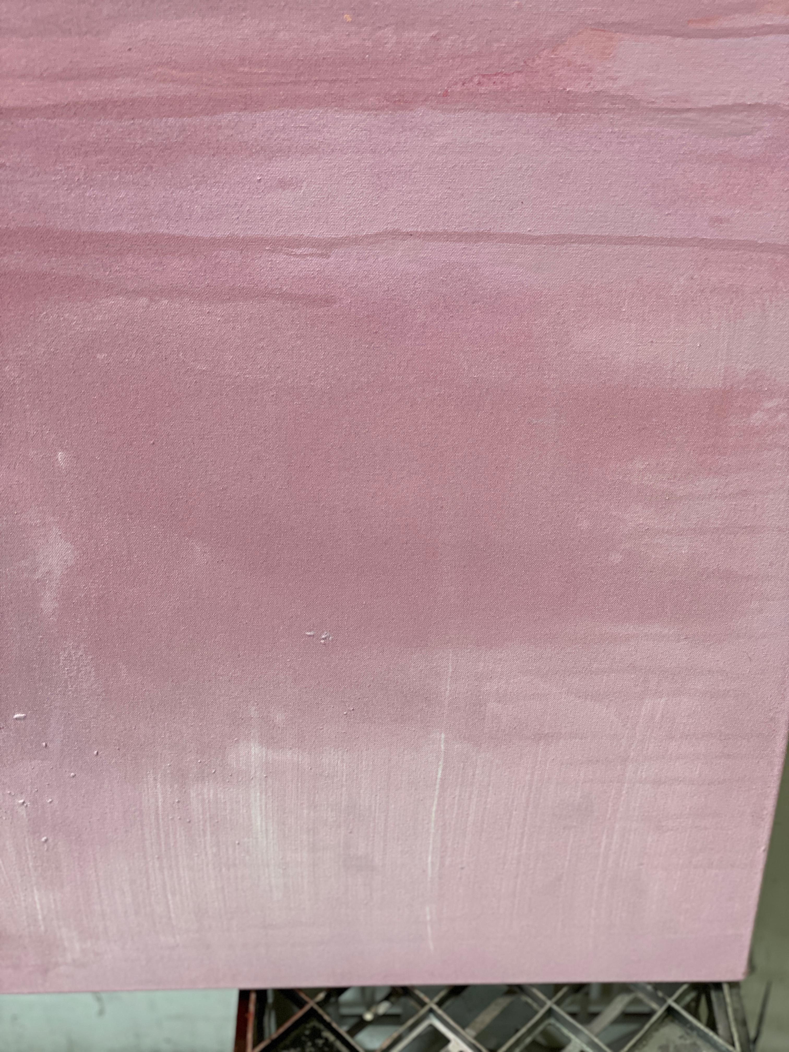Large pink abstract impressionist minimalist landscape pink grey white peach For Sale 4