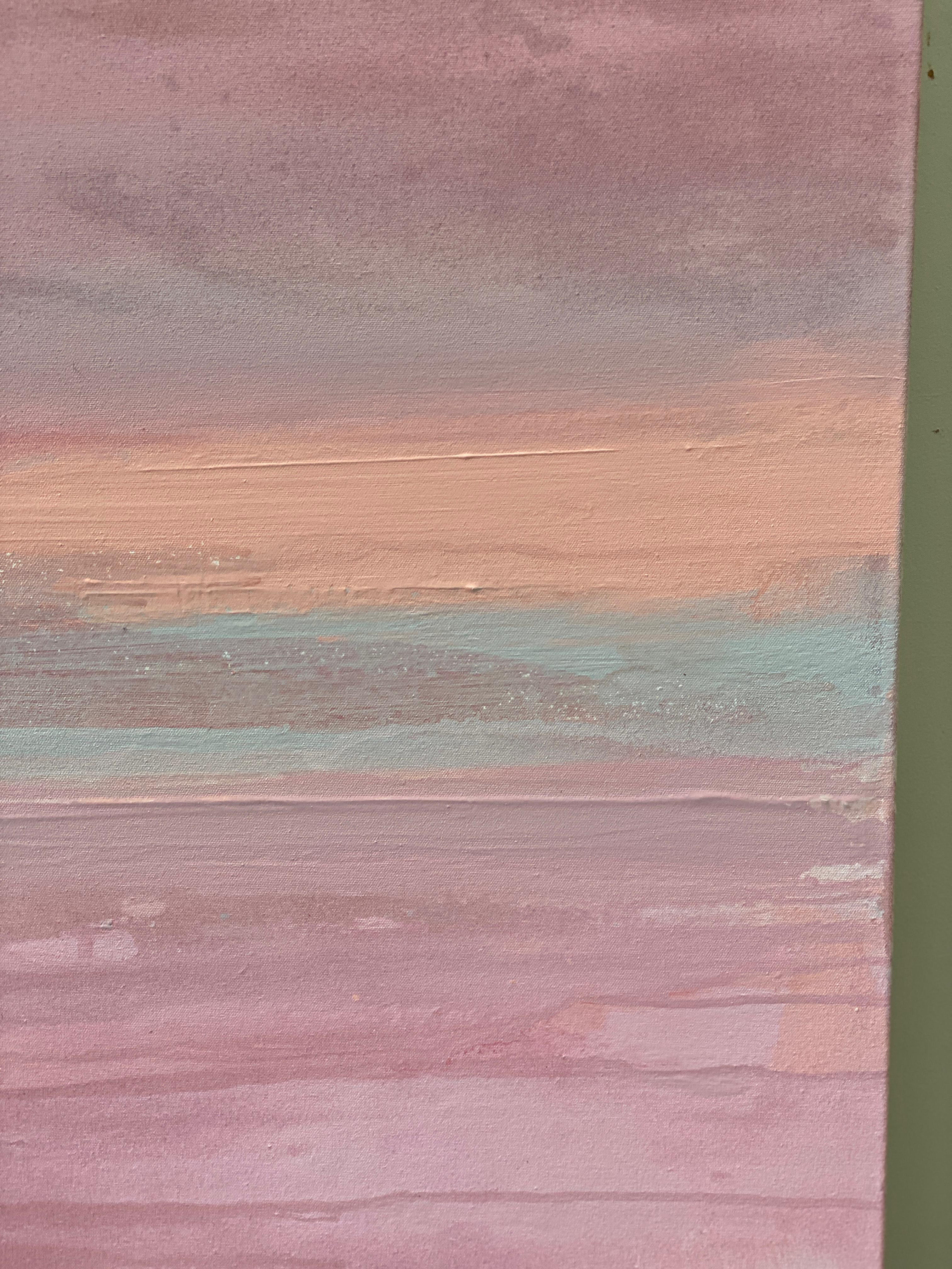 Large pink abstract impressionist minimalist landscape pink grey white peach For Sale 5