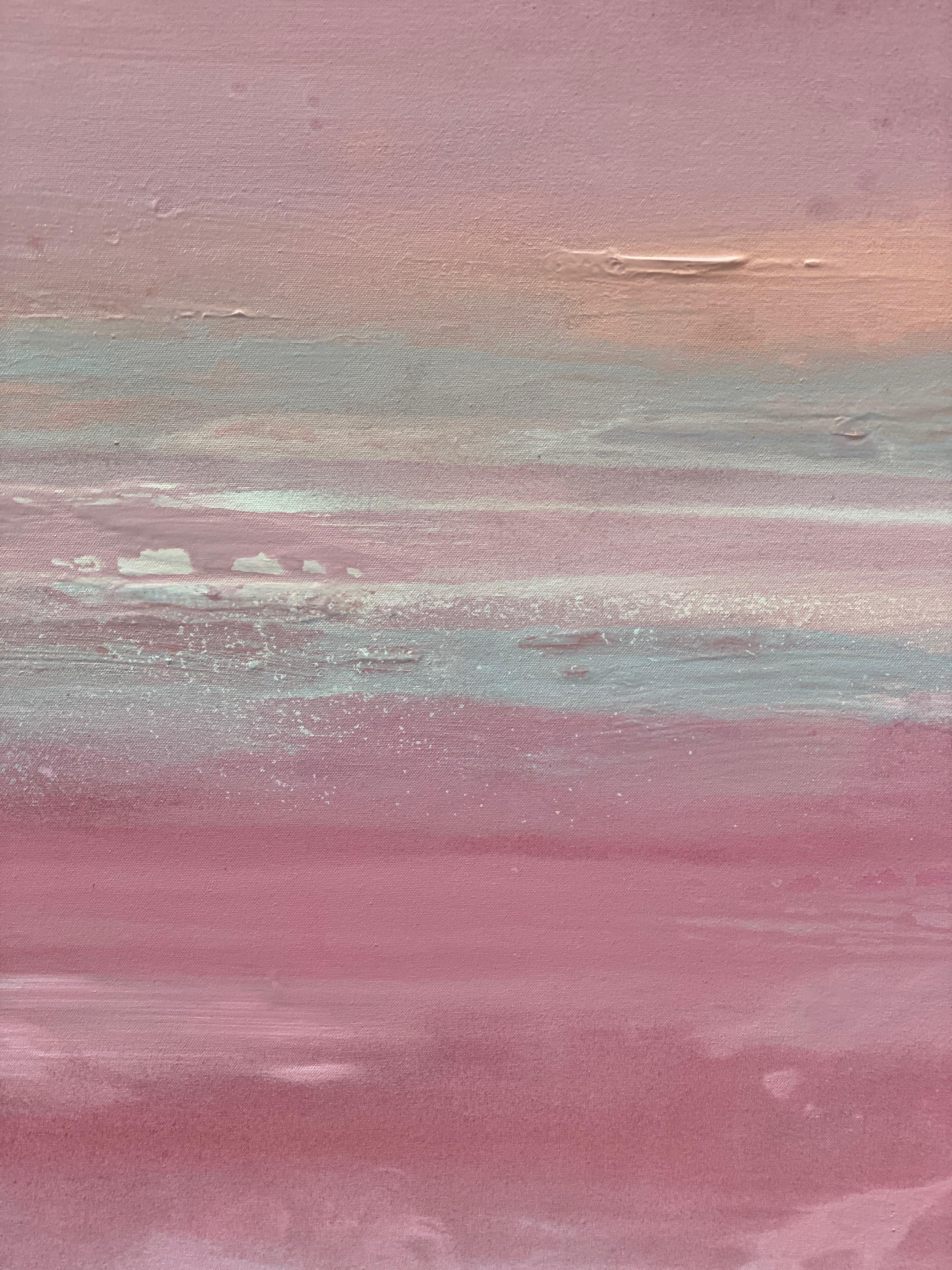 Large pink abstract impressionist minimalist landscape pink grey white peach For Sale 3