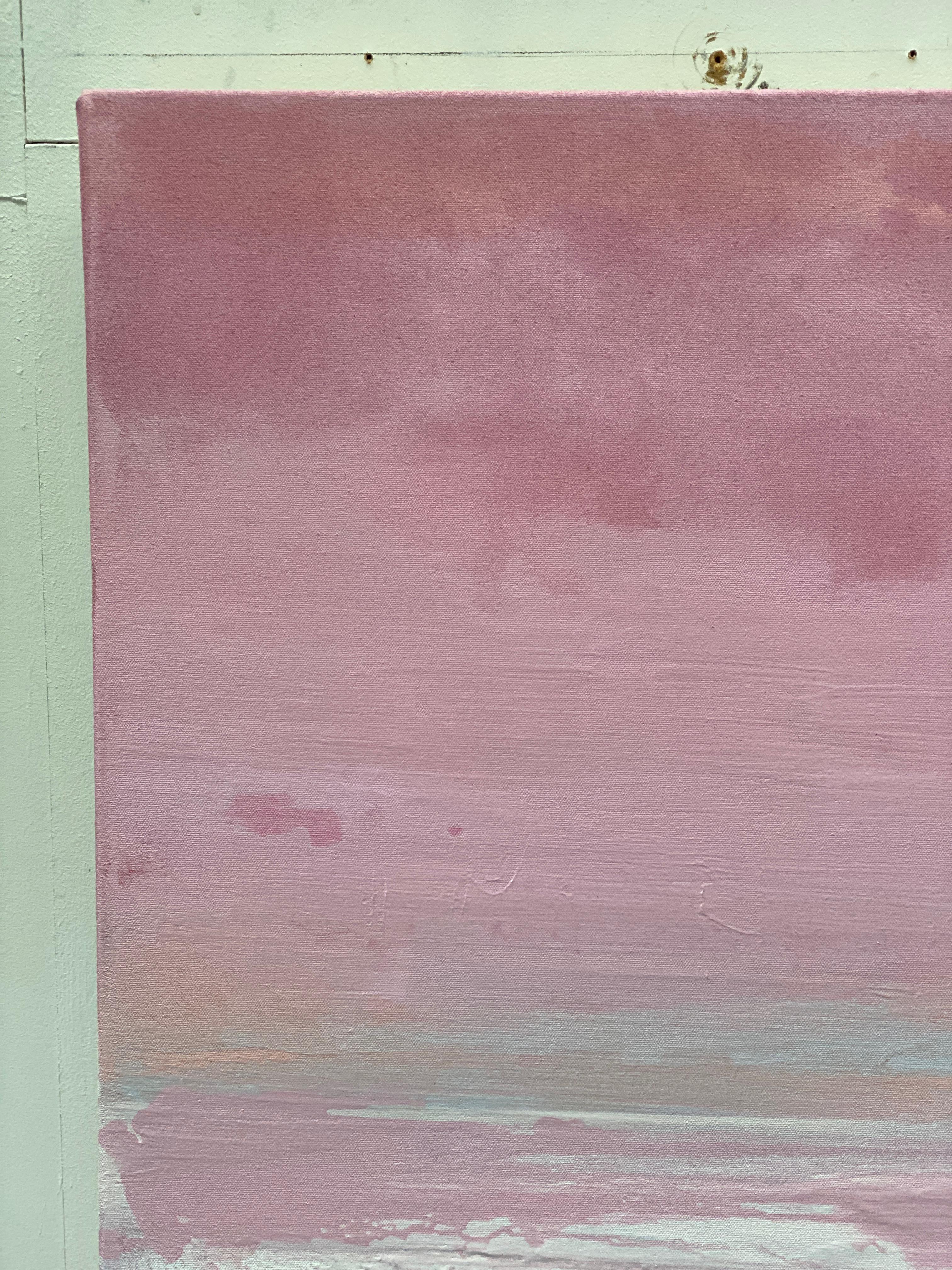 Large pink abstract impressionist minimalist landscape pink grey white peach For Sale 2