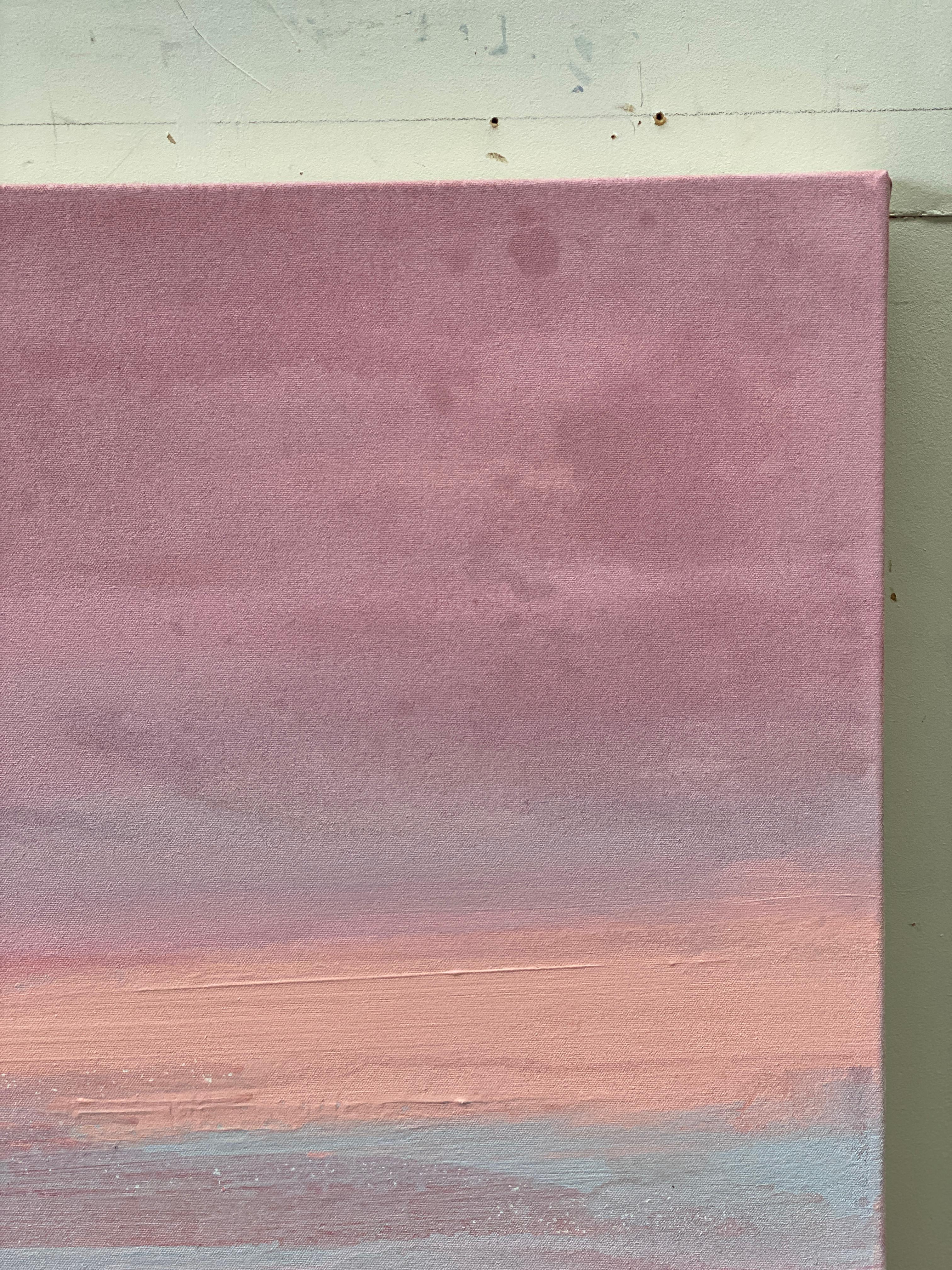 Großer abstrakter impressionistischer minimalistischer rosafarbener rosafarbener, grauer, weißer Pfirsich im Angebot 9