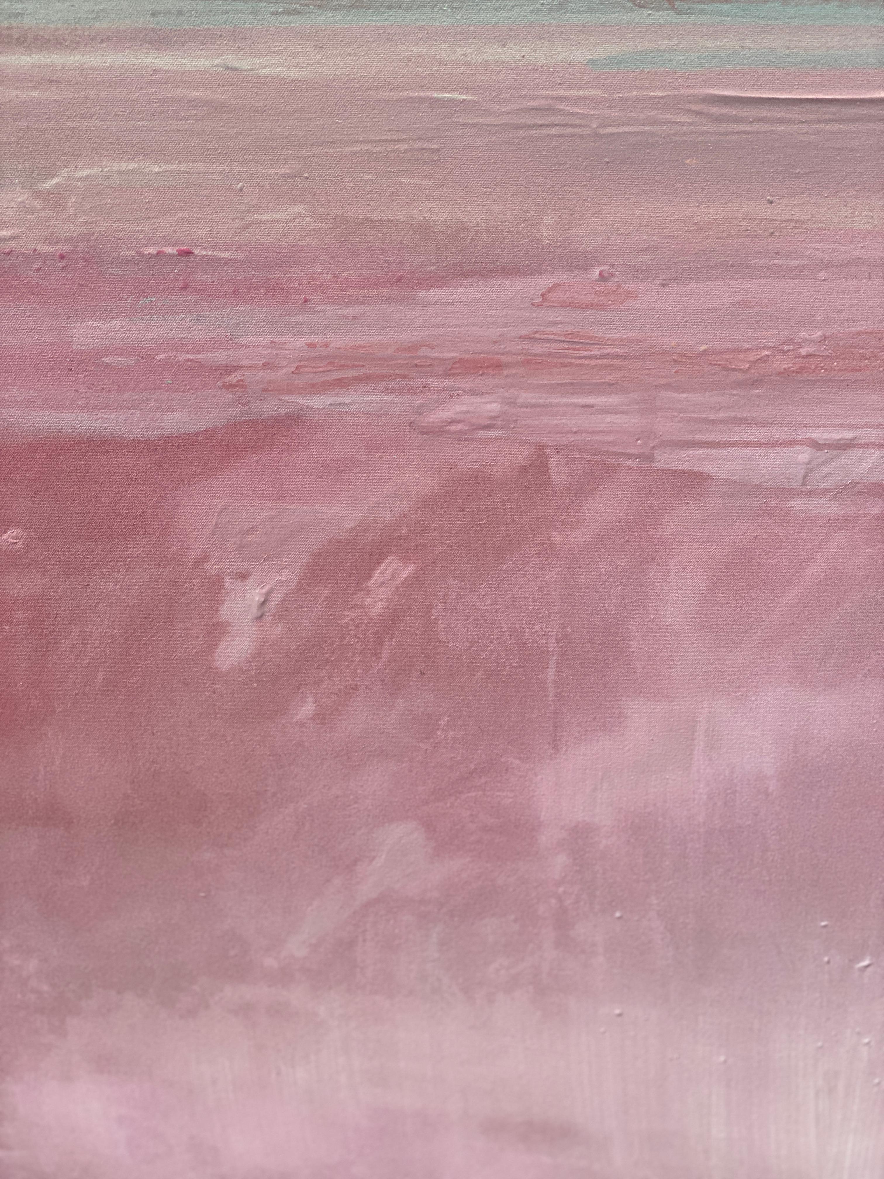 Large pink abstract impressionist minimalist landscape pink grey white peach For Sale 8