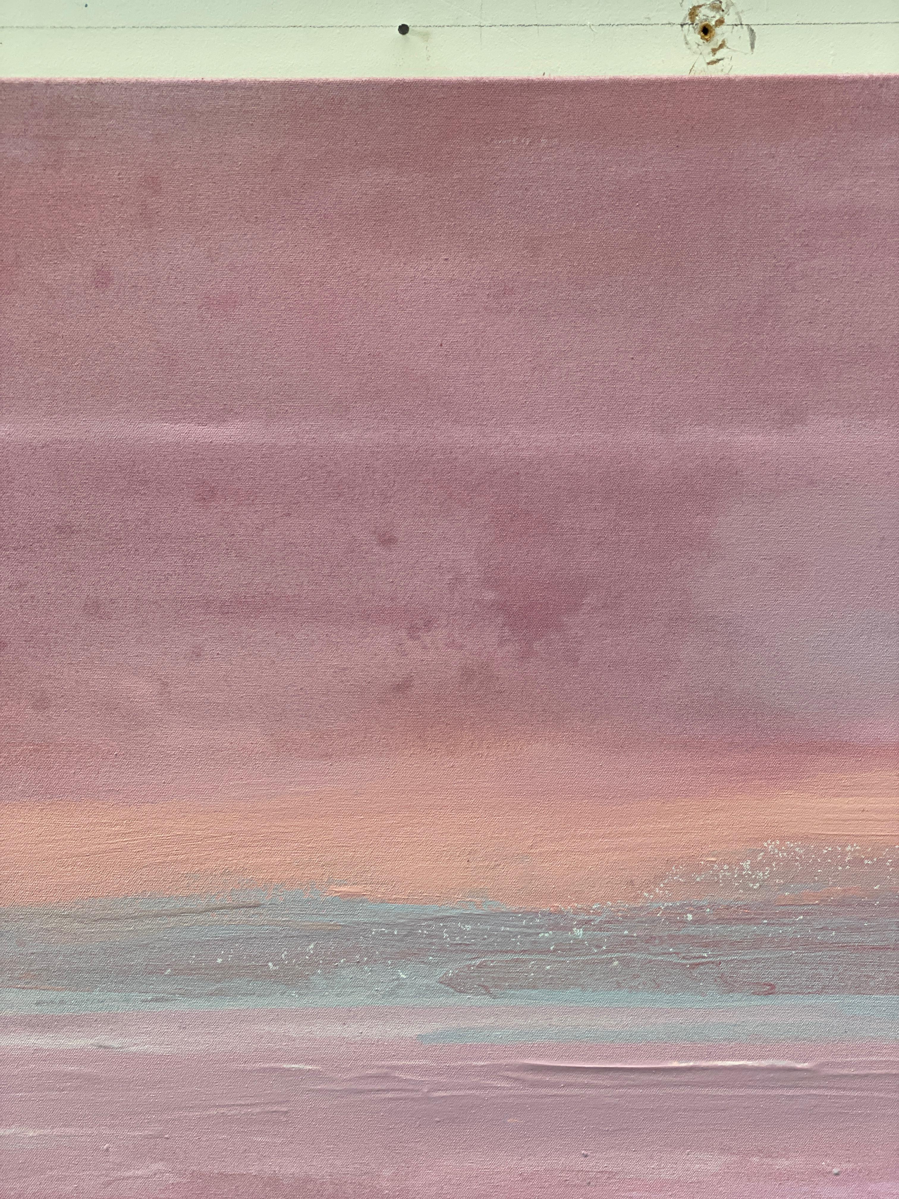 Large pink abstract impressionist minimalist landscape pink grey white peach For Sale 7