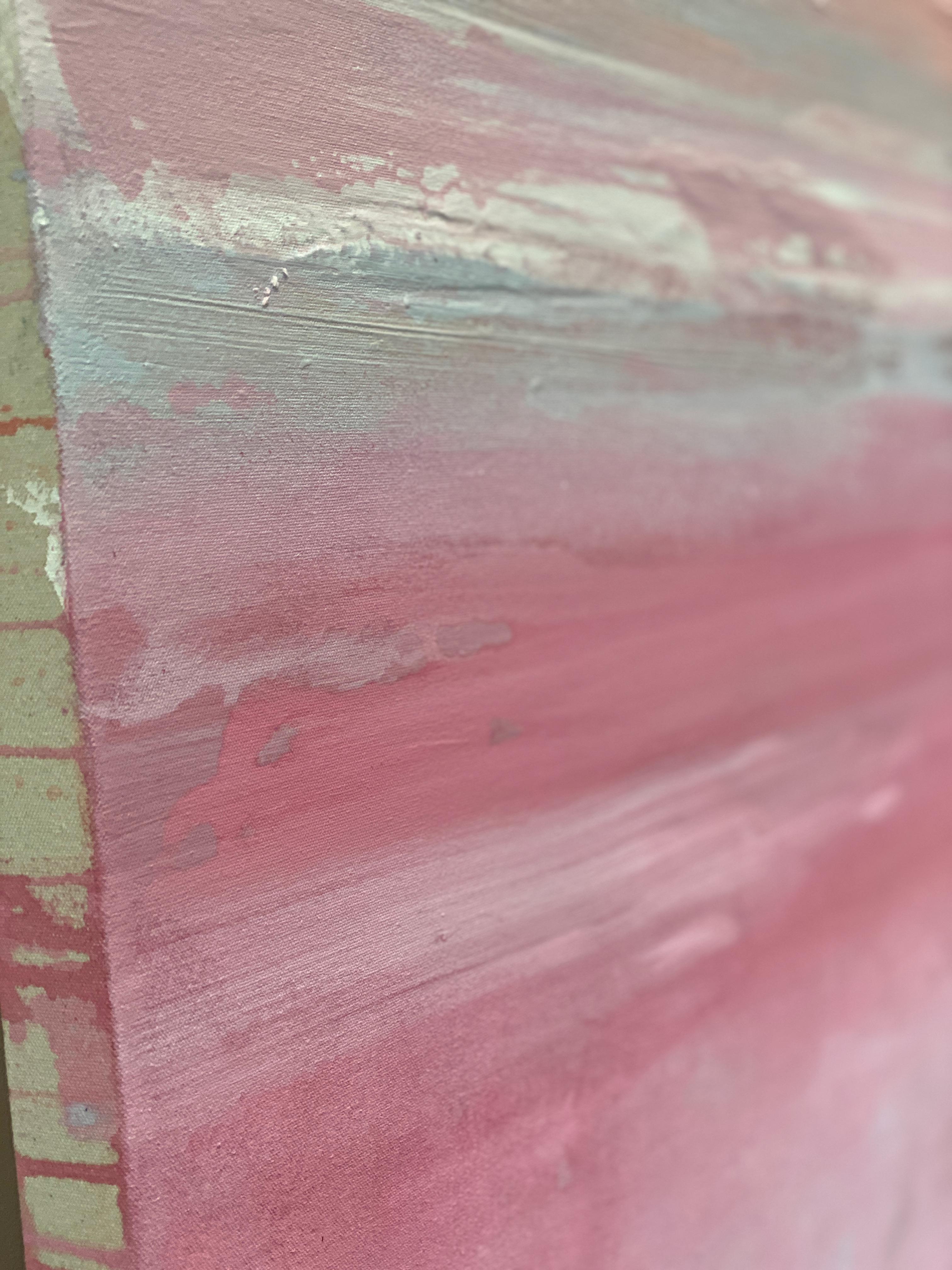 Großer abstrakter impressionistischer minimalistischer rosafarbener rosafarbener, grauer, weißer Pfirsich im Angebot 12