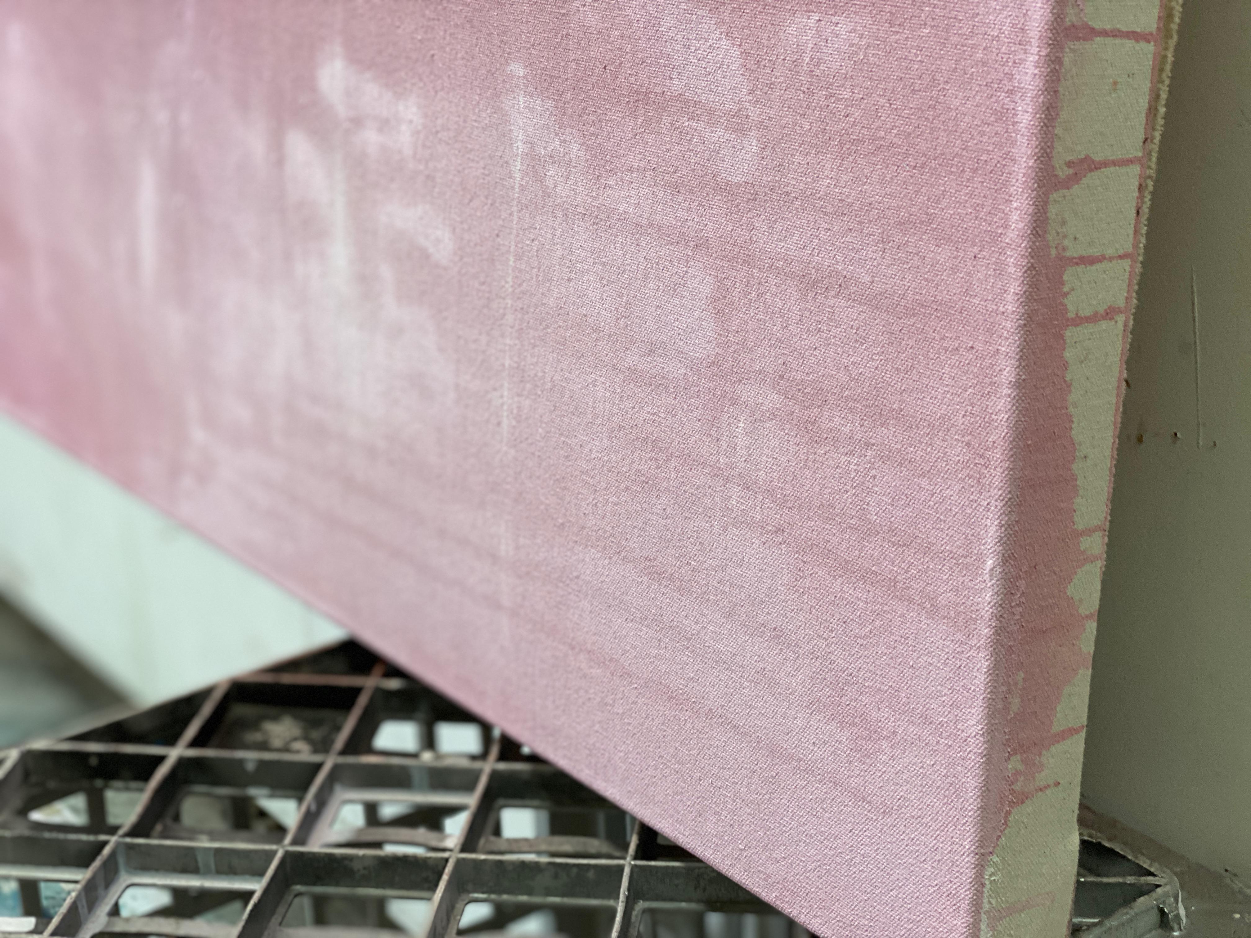 Großer abstrakter impressionistischer minimalistischer rosafarbener rosafarbener, grauer, weißer Pfirsich im Angebot 13