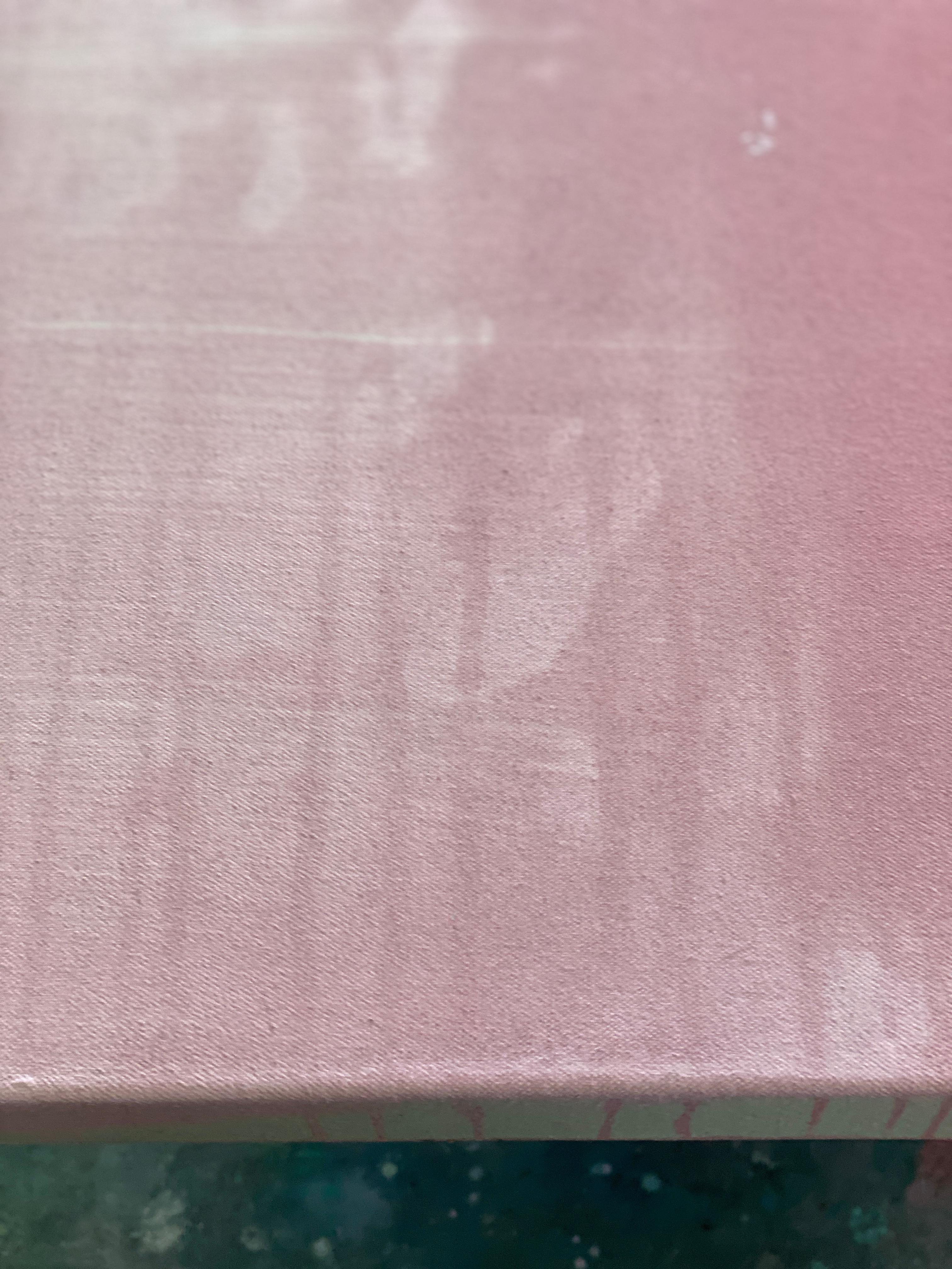 Großer abstrakter impressionistischer minimalistischer rosafarbener rosafarbener, grauer, weißer Pfirsich im Angebot 14