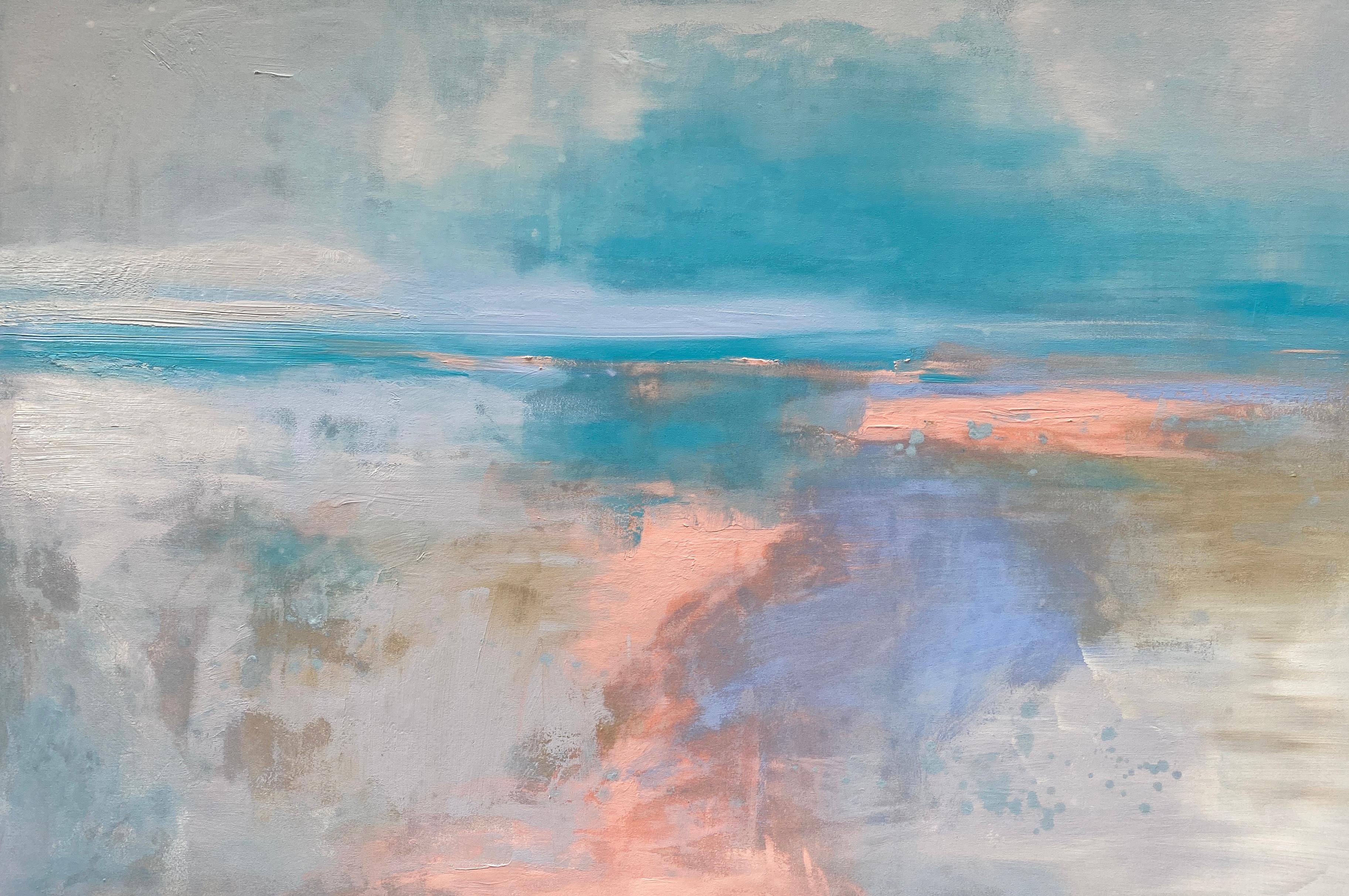 Kathleen Rhee Abstract Painting - Joy large abstract expressionist landscape on canvas in pastel colours blue pink