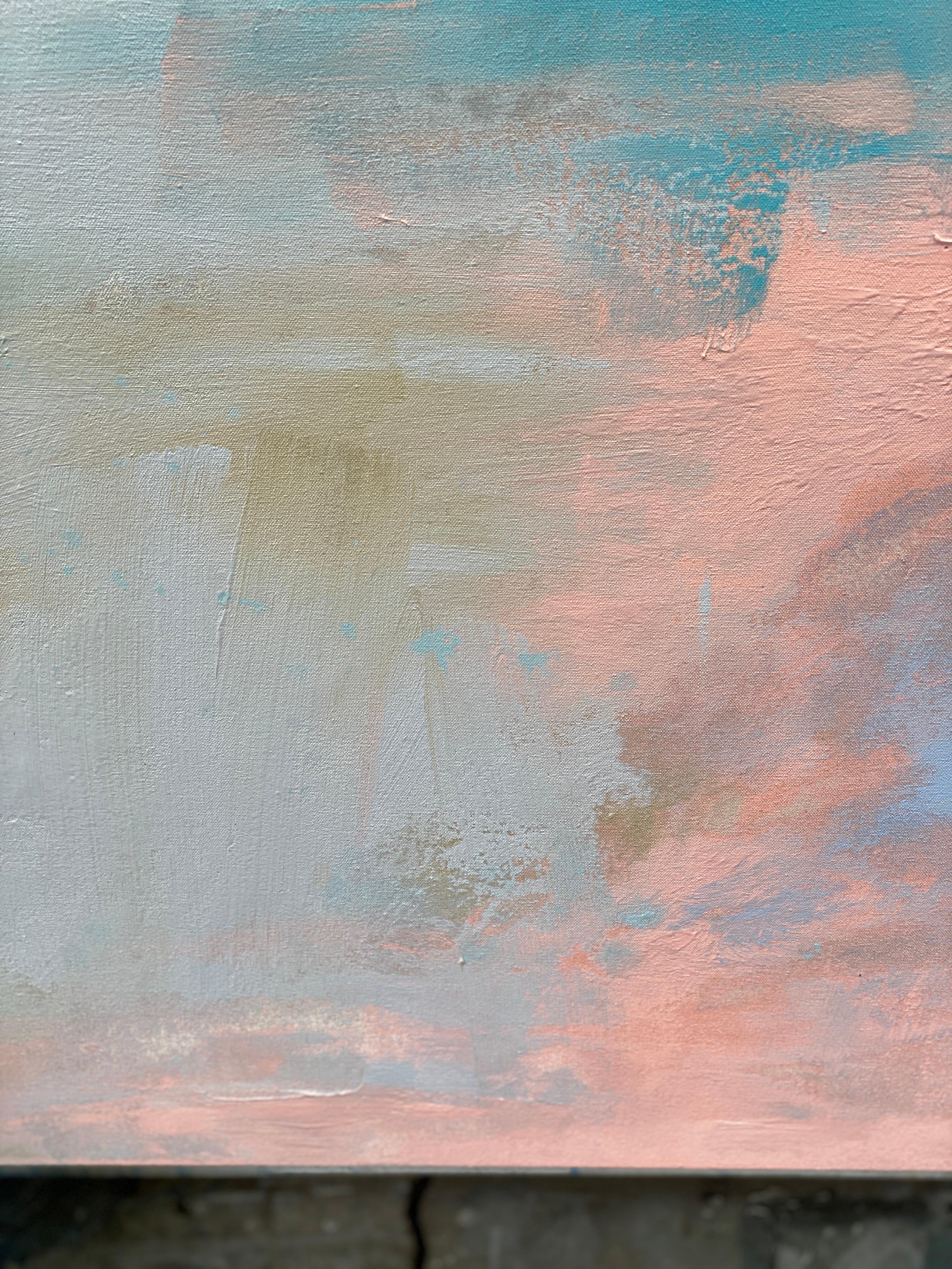 Joy large abstract expressionist landscape on canvas in pastel colours blue pink 2