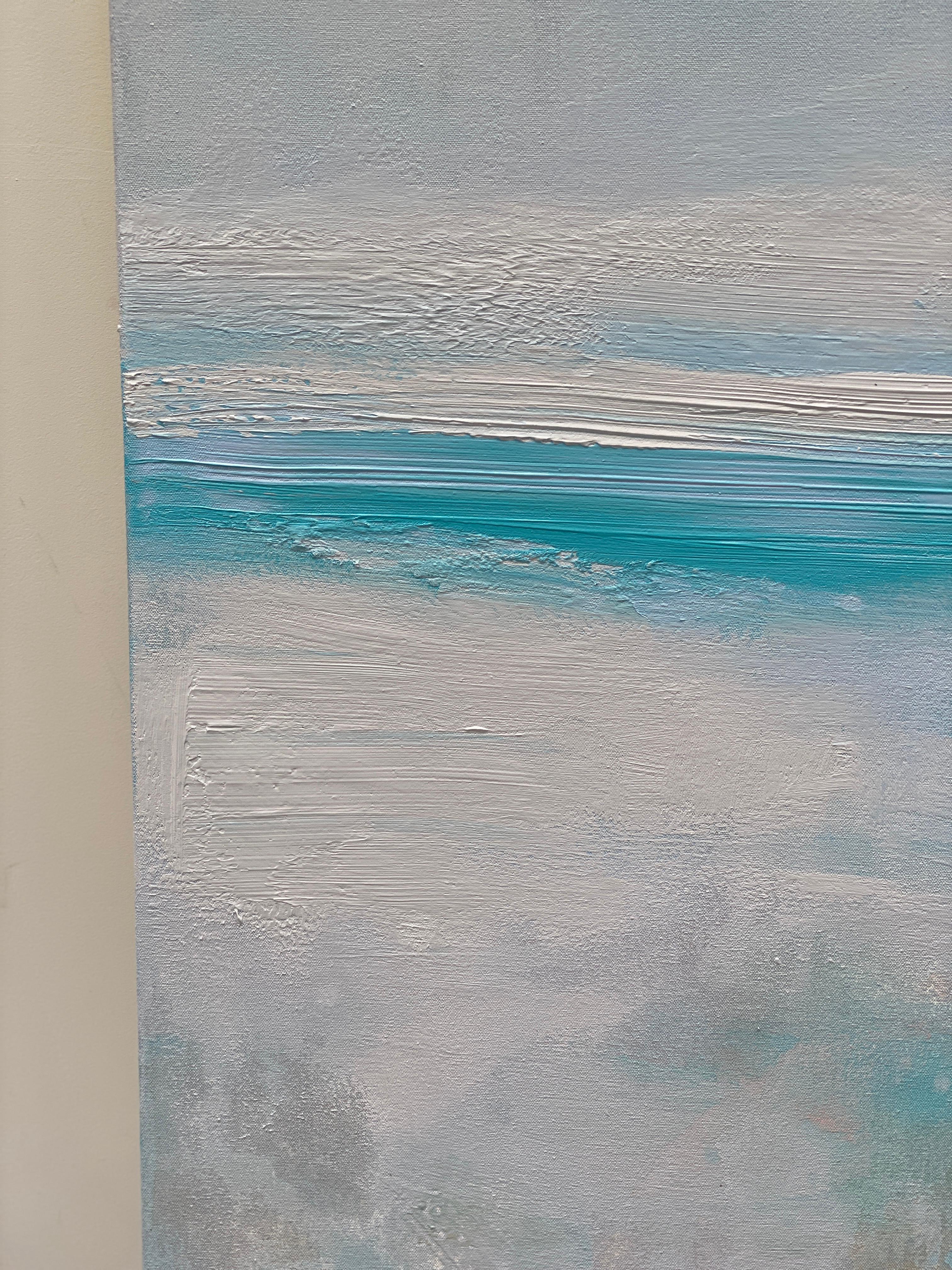 Joy large abstract expressionist landscape on canvas in pastel colours blue pink 1