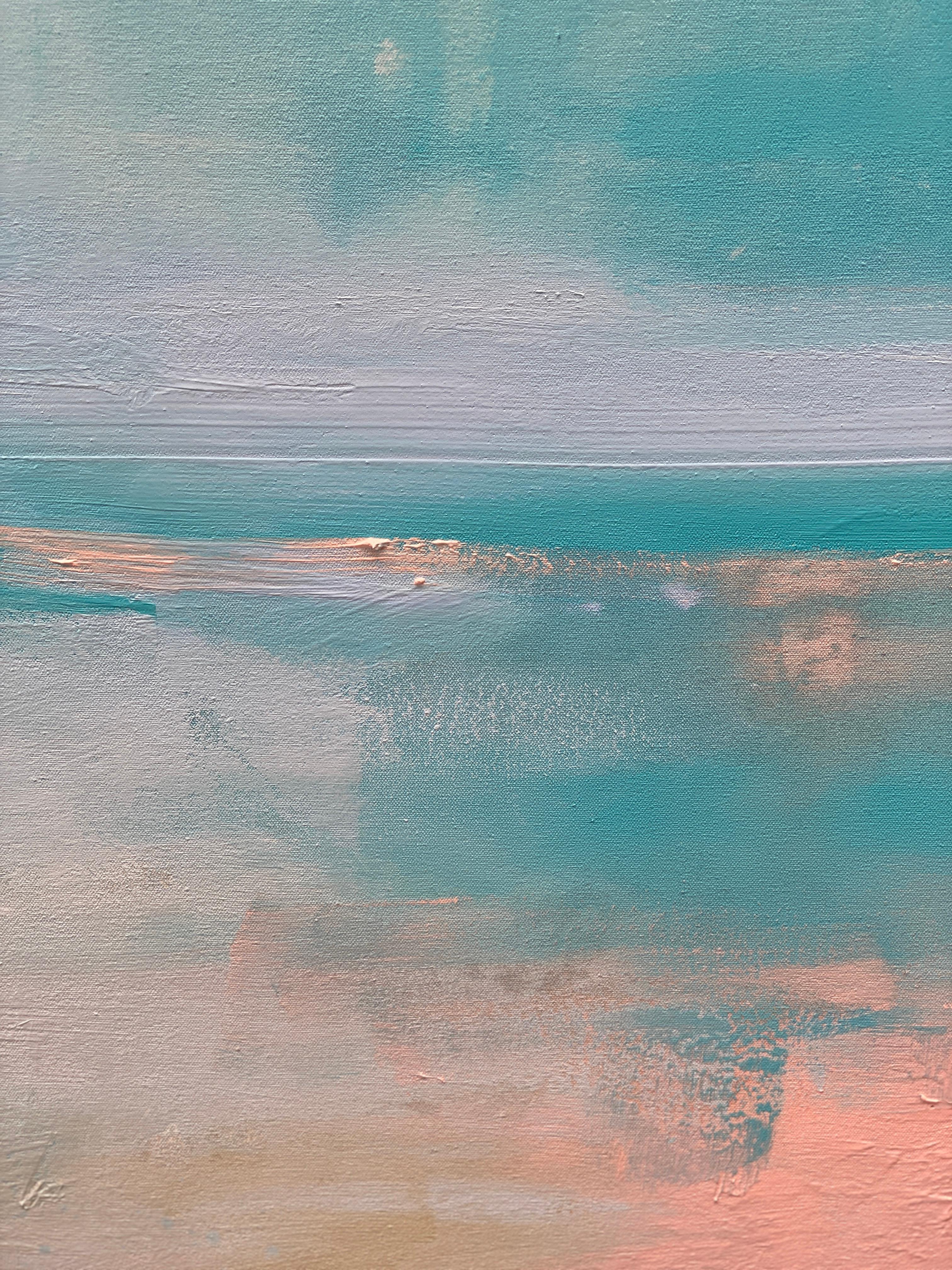 Joy large abstract expressionist landscape on canvas in pastel colours blue pink 3