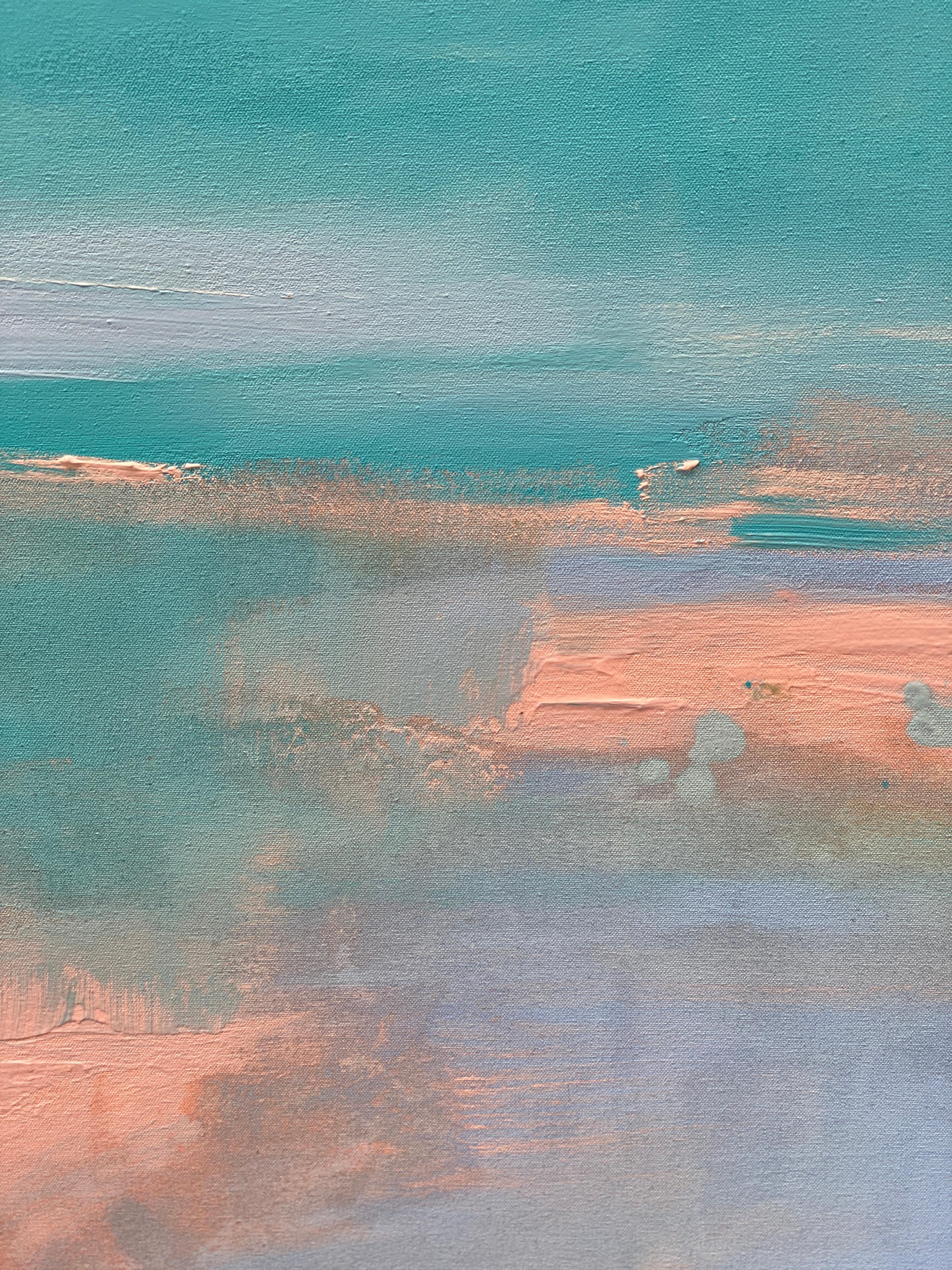 Joy large abstract expressionist landscape on canvas in pastel colours blue pink 4