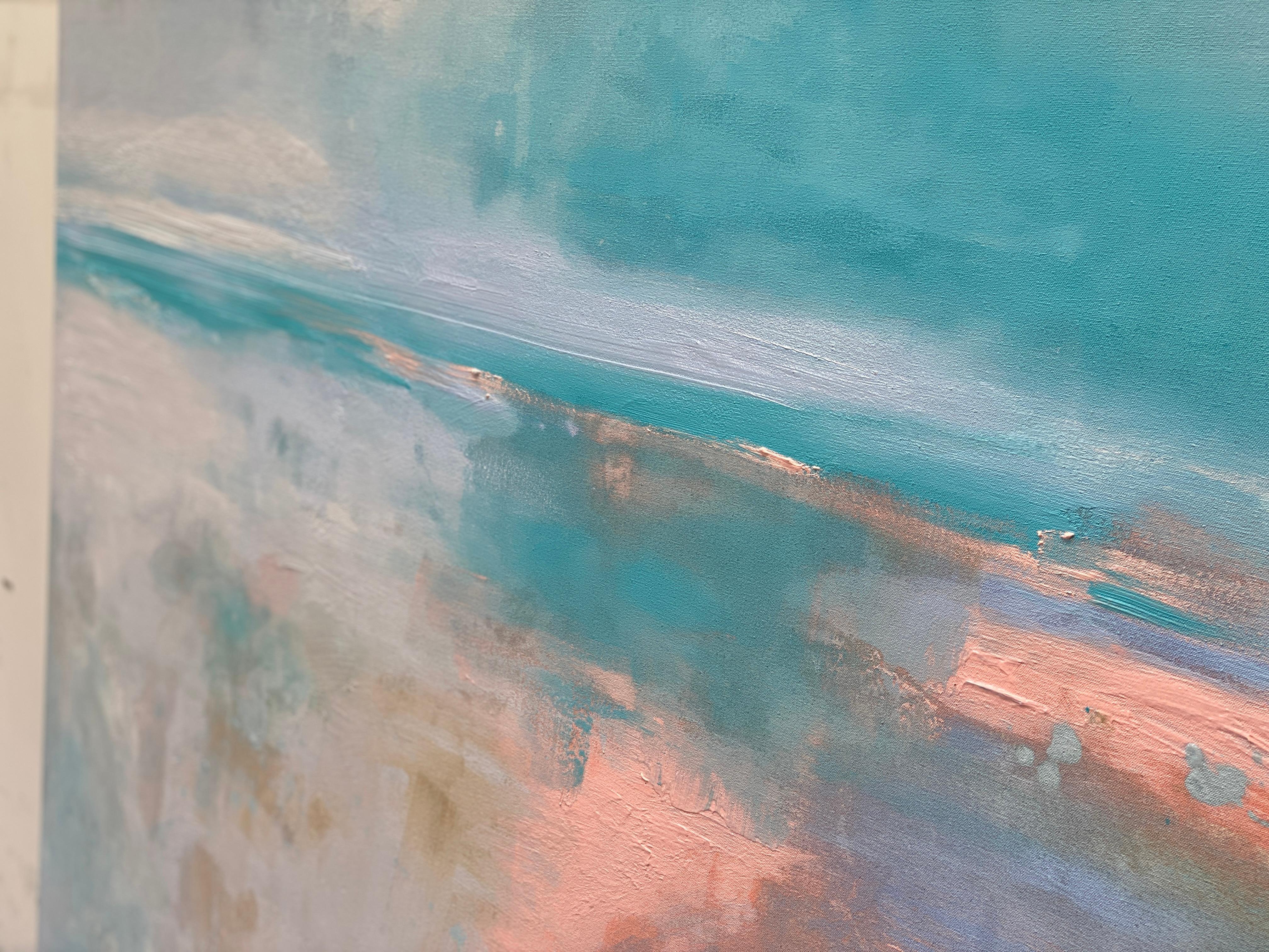 Joy large abstract expressionist landscape on canvas in pastel colours blue pink 8