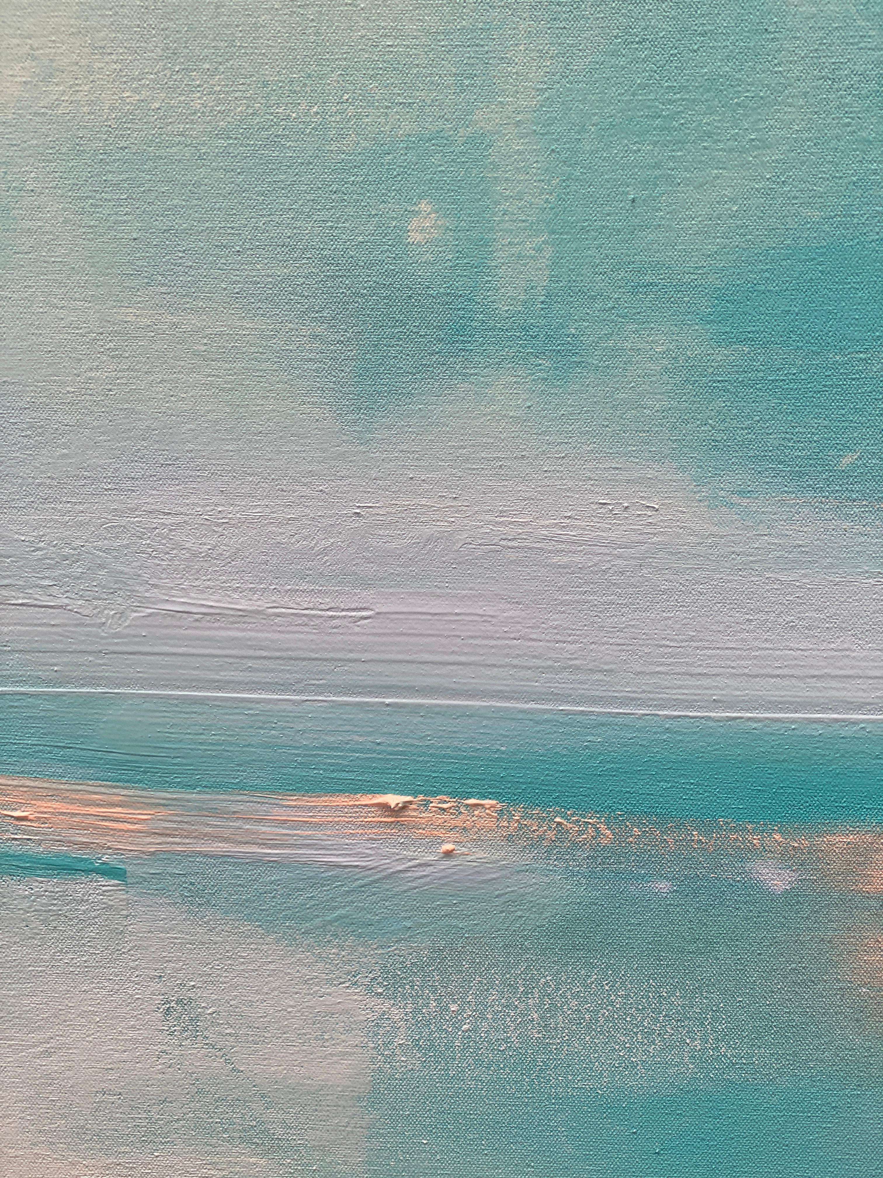 Joy large abstract expressionist landscape on canvas in pastel colours blue pink 7