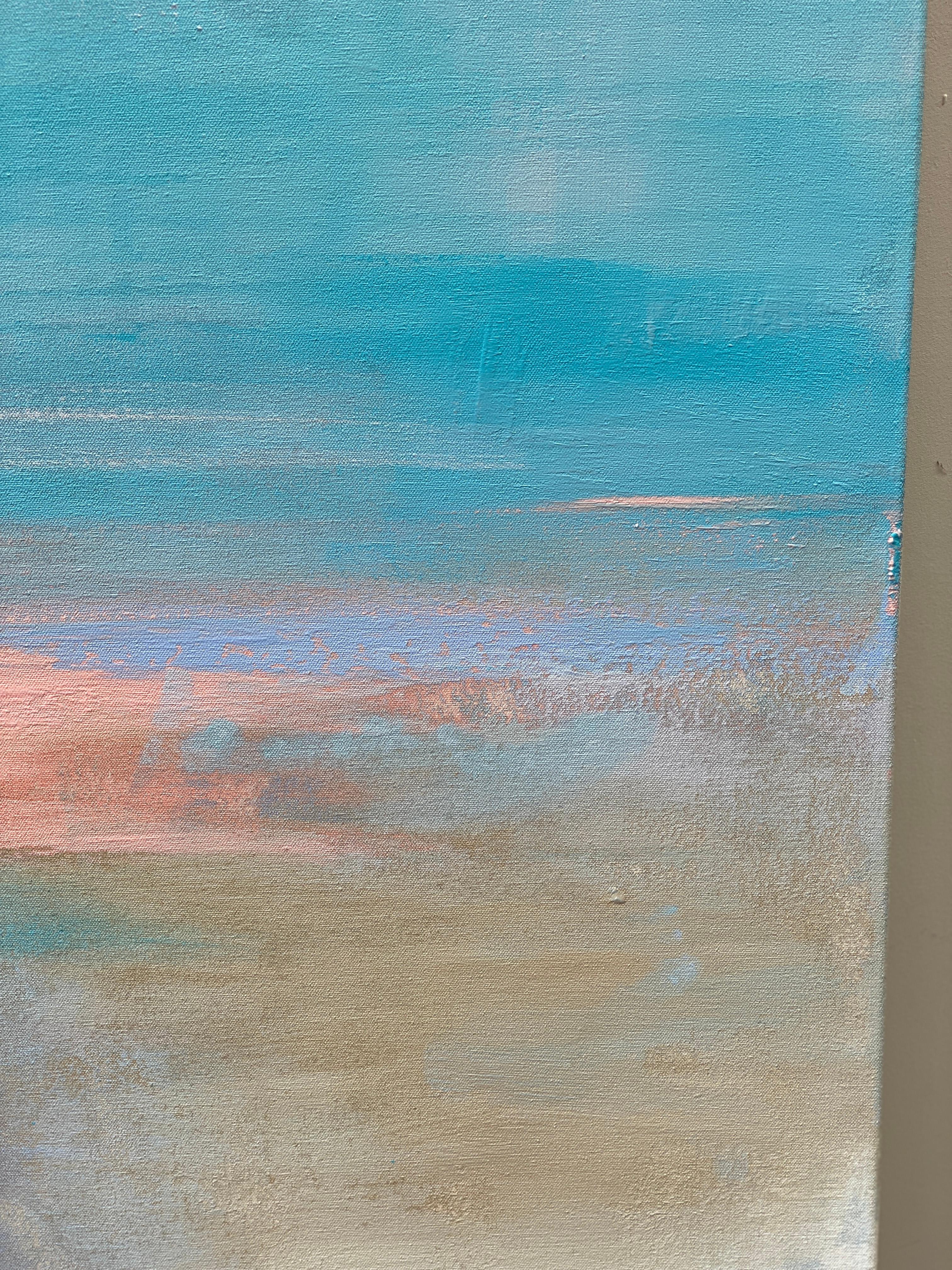 Joy large abstract expressionist landscape on canvas in pastel colours blue pink 6