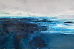 Kindness large abstract expressionist landscape on canvas grey deep blue white 