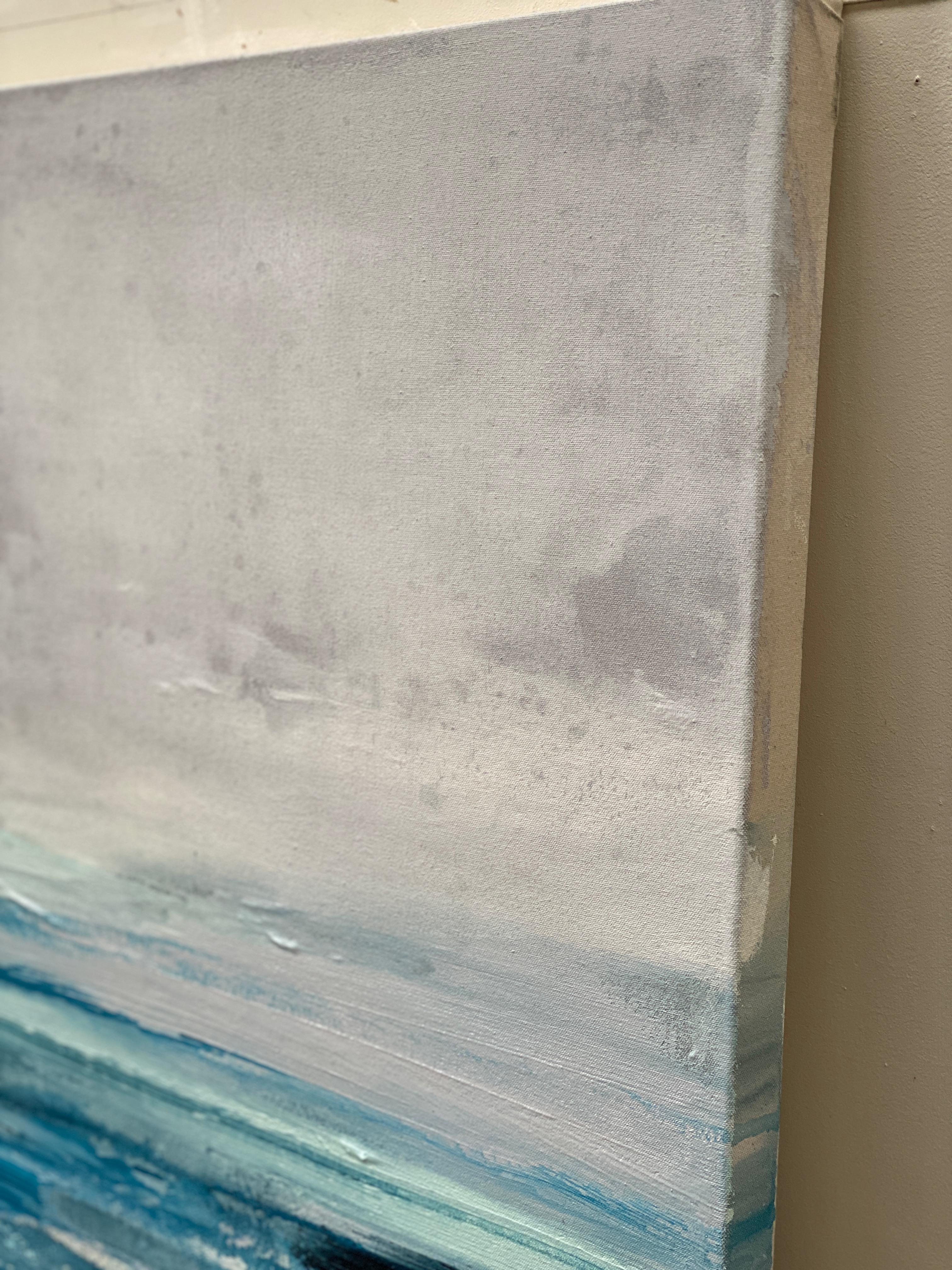 Large ocean water ocean abstract impressionist landscape grey white coastal For Sale 6