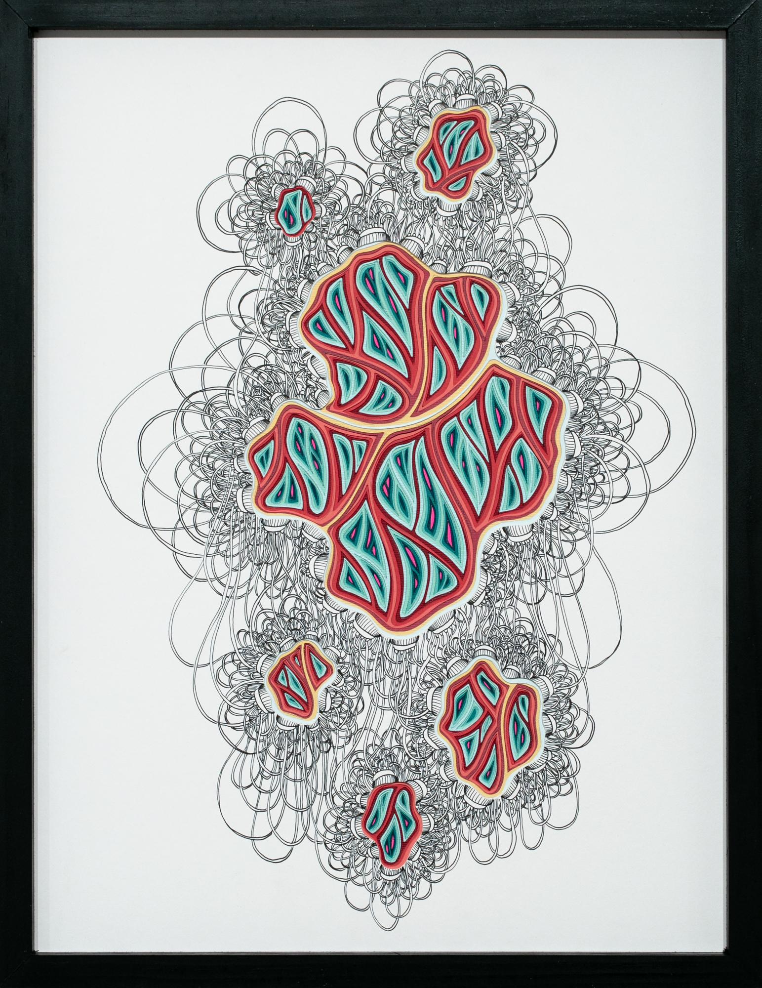 "Double Diddle Phlebotomy Movement #3" drawing and layered paper sculpture