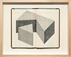 "Poems About Fucking", Geometric, Minimalist, Greyscale Drawing, Vintage Ledger