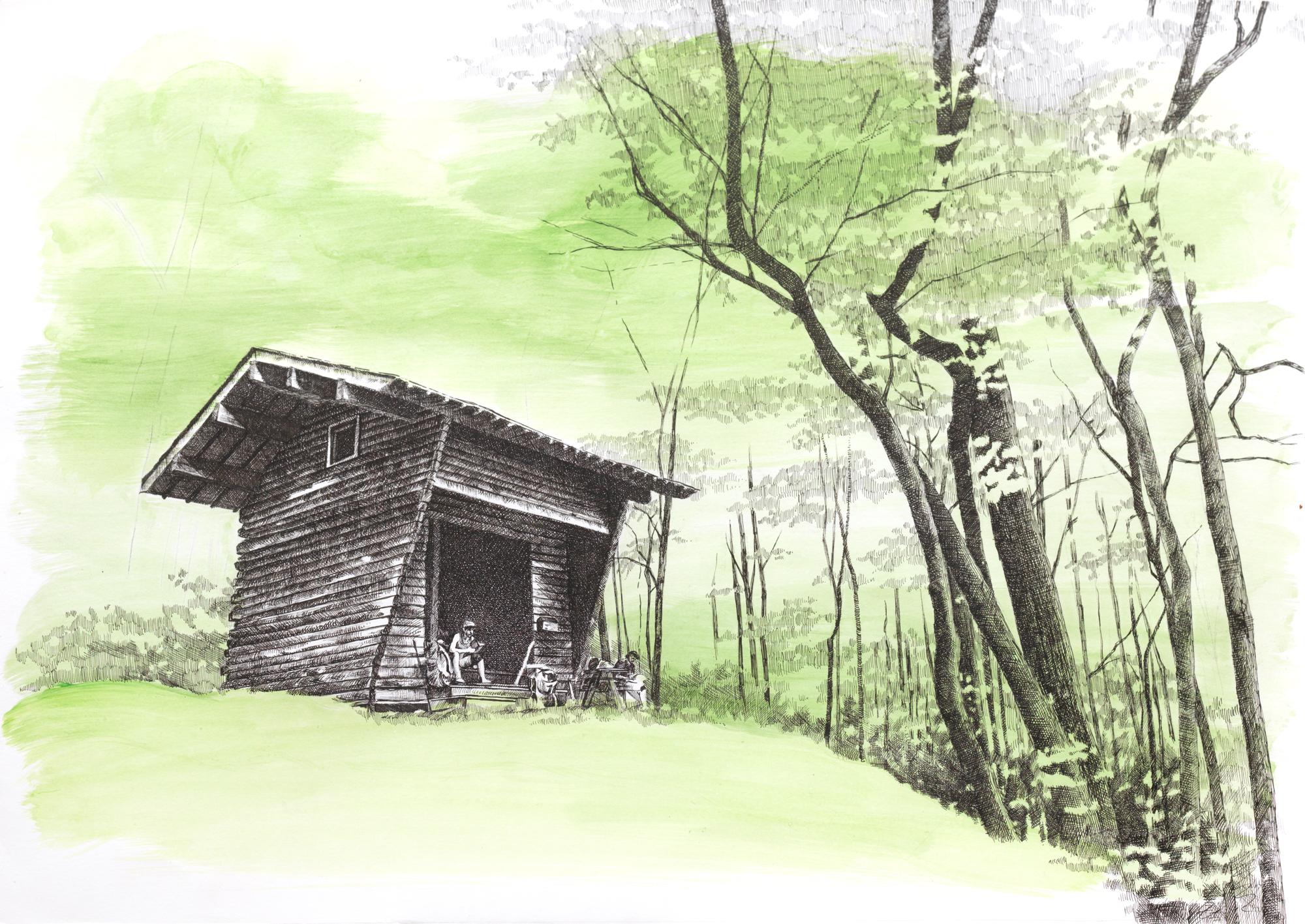 Sarah Kaizar Landscape Art – William Penn Shelter, Pennsylvania, [ 40.49559, -76.41409 ]